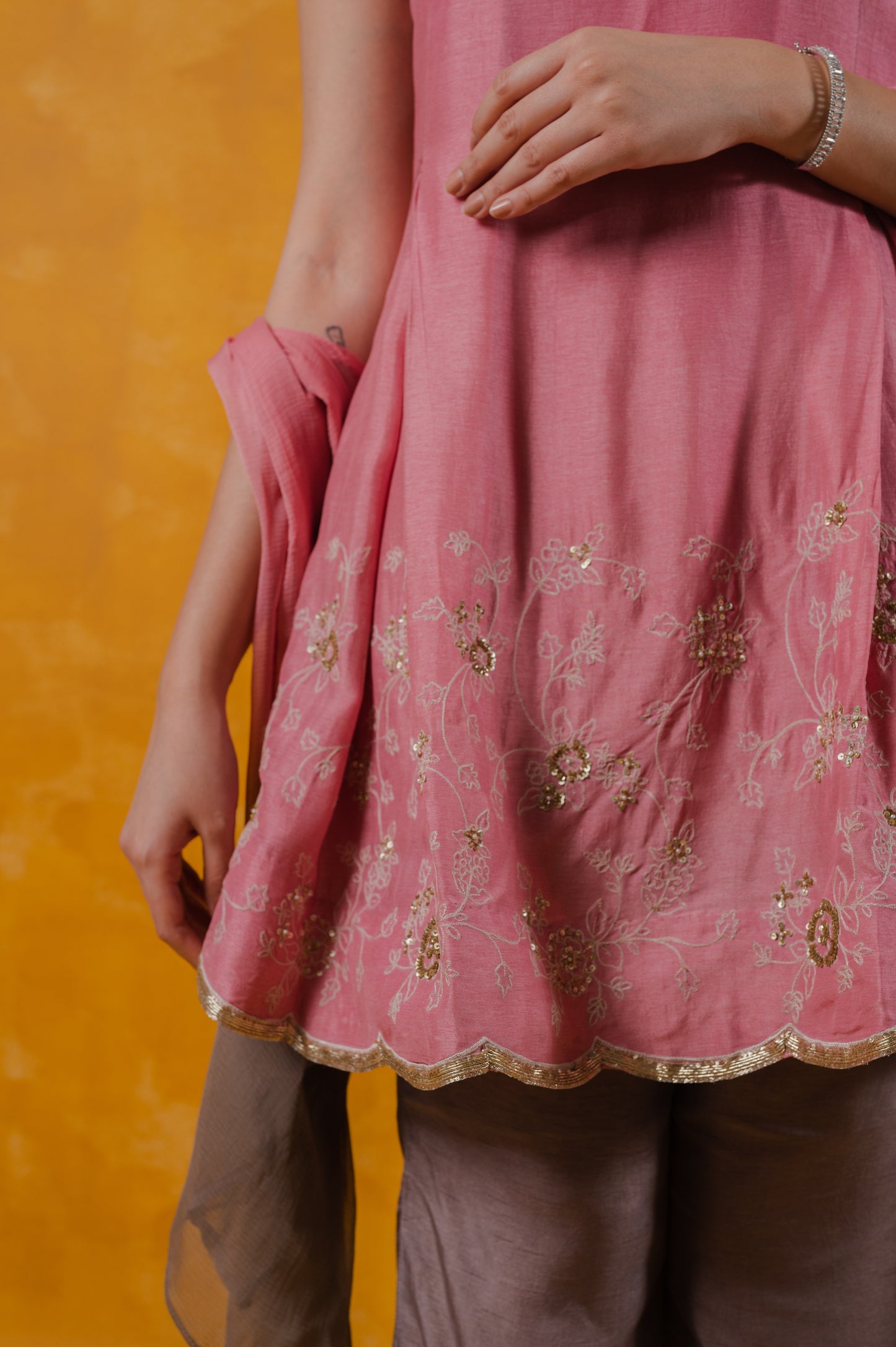 Pink and Dust Embroidered Suit Set