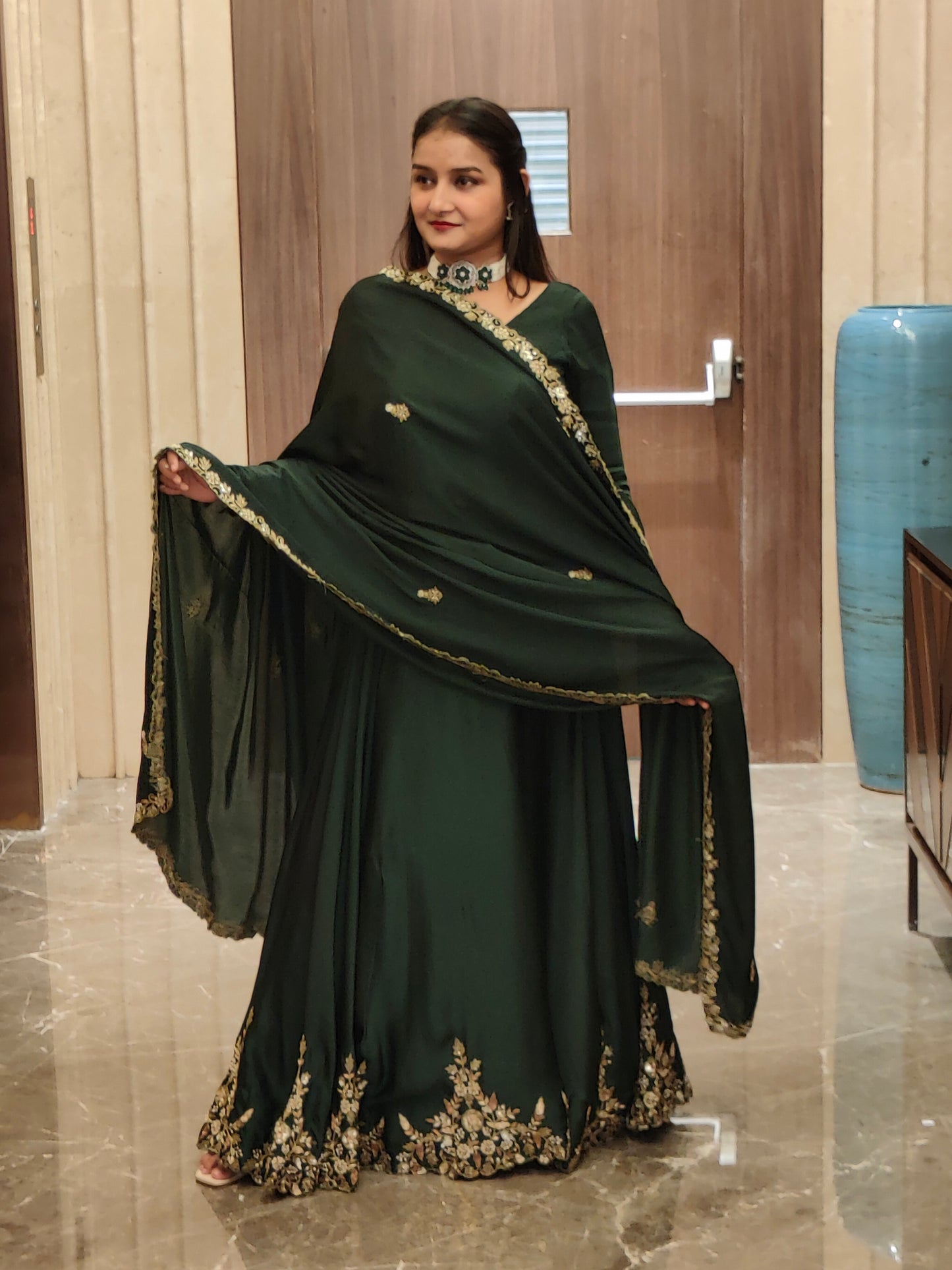 Dhruvi's Bottle Green Lehenga
