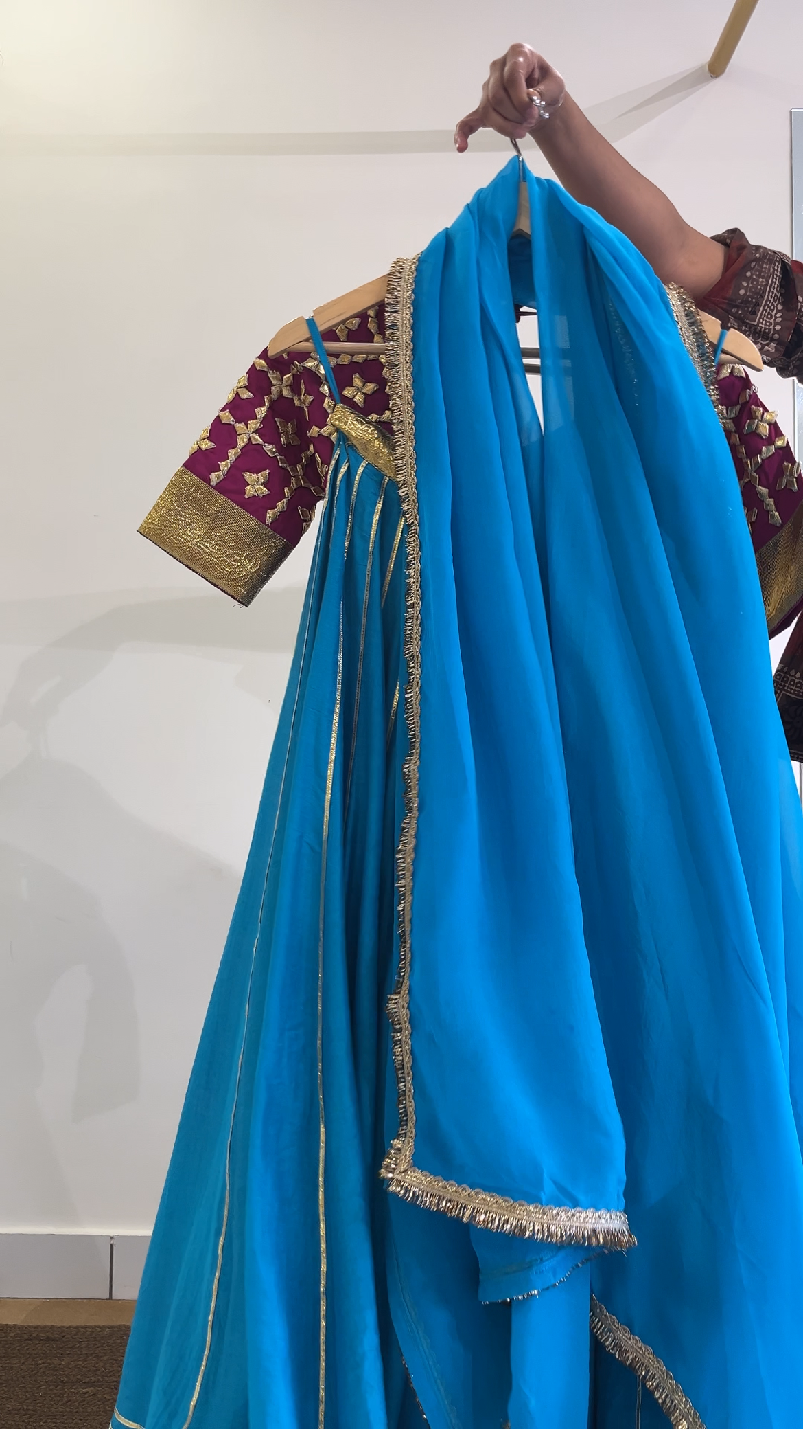 Rani Pink Aangi with Teal Blue Lehenga