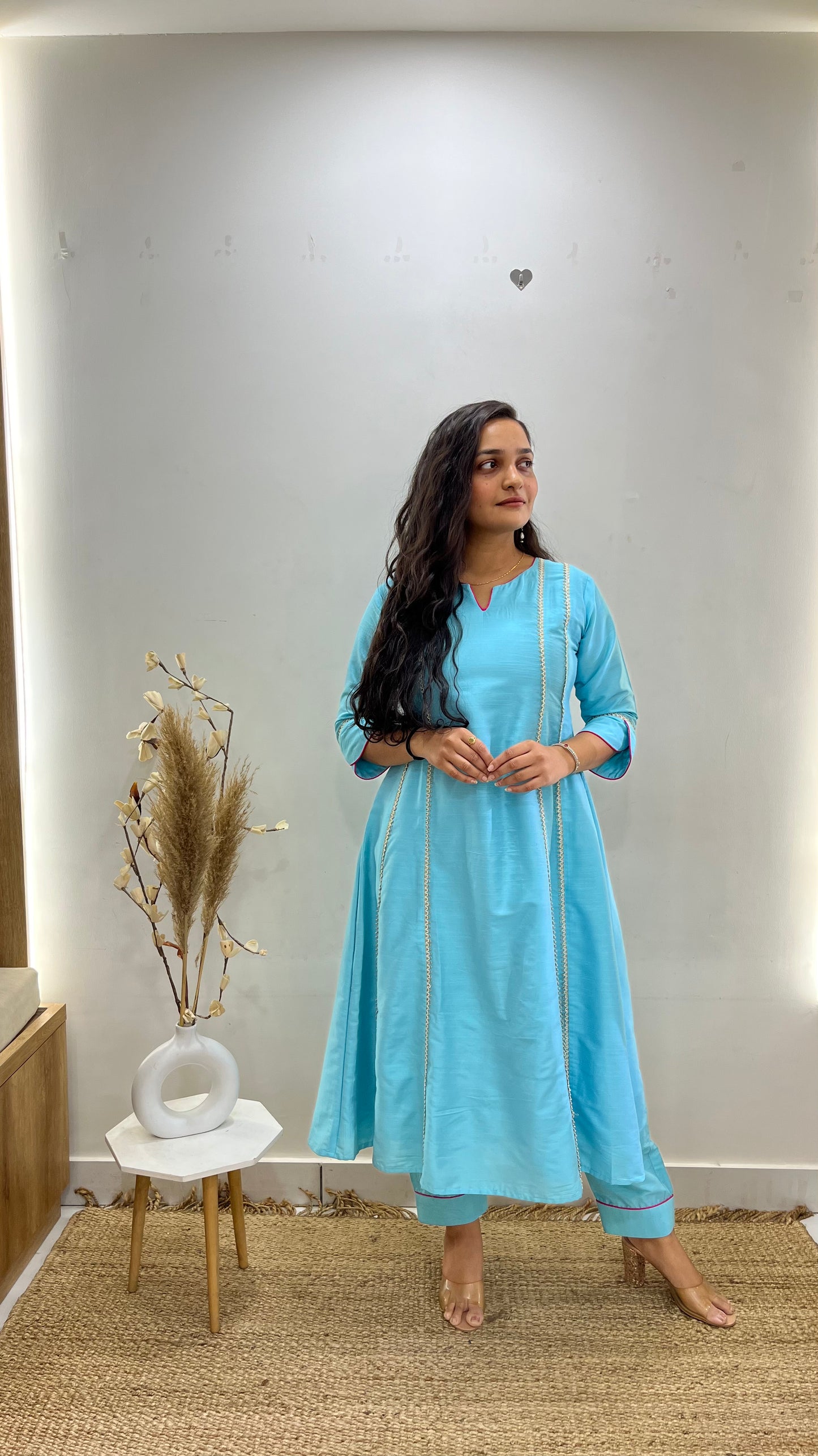 SkyBlue & Pink Anarkali