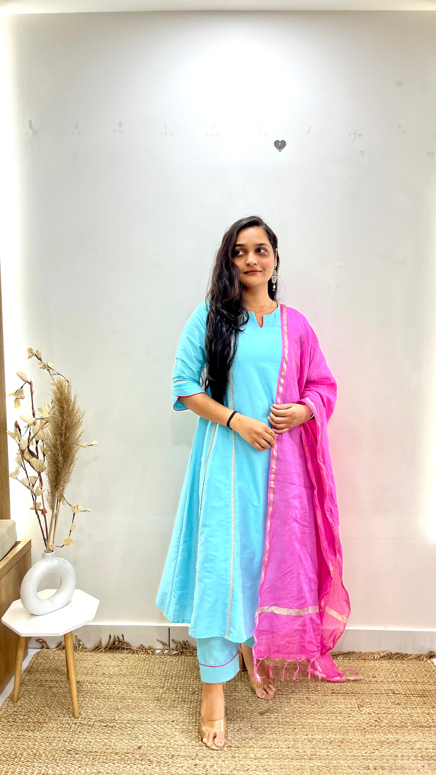 SkyBlue & Pink Anarkali