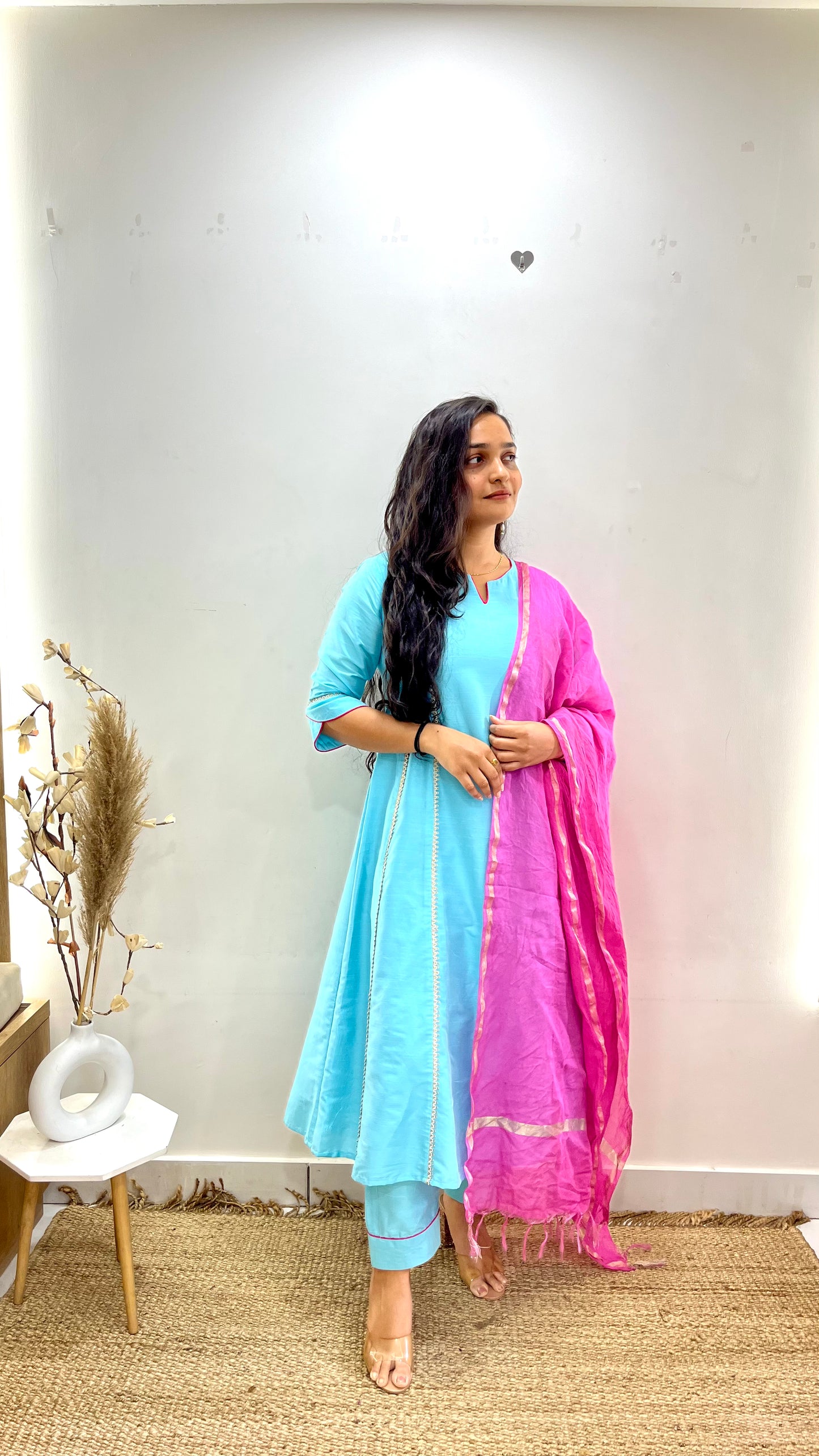 SkyBlue & Pink Anarkali