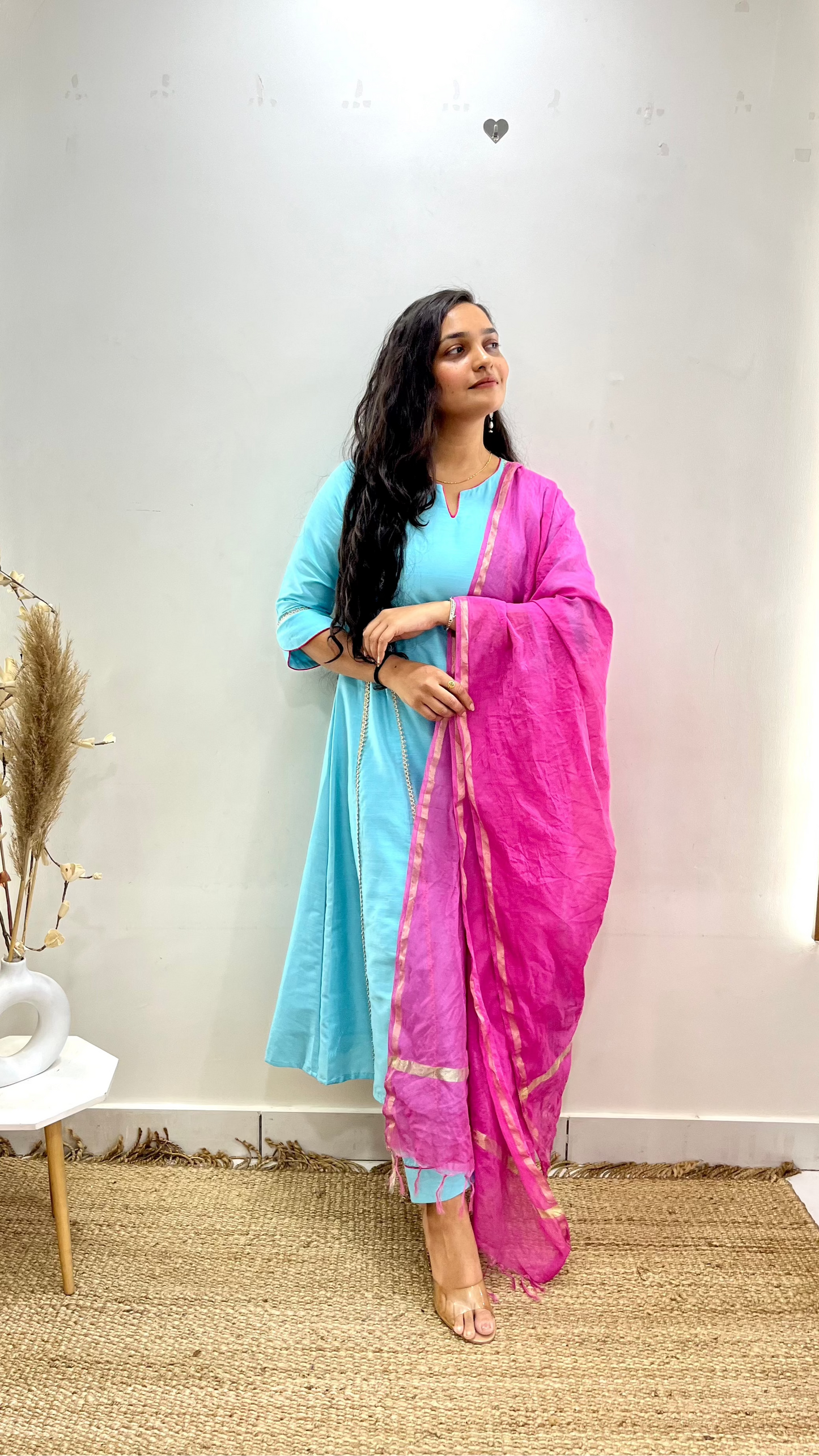 SkyBlue & Pink Anarkali