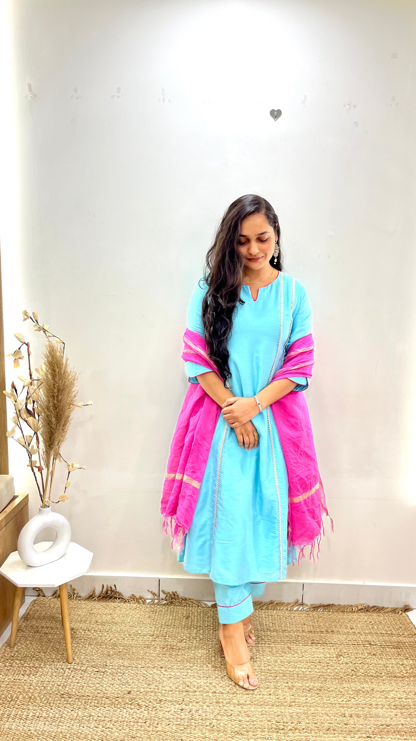SkyBlue & Pink Anarkali