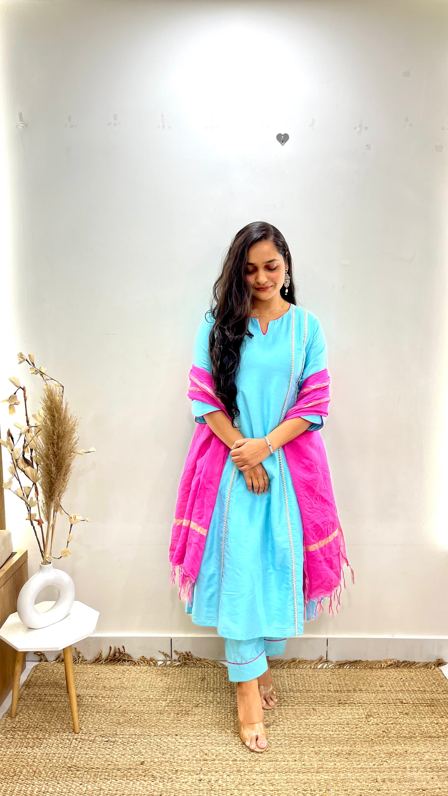 SkyBlue & Pink Anarkali