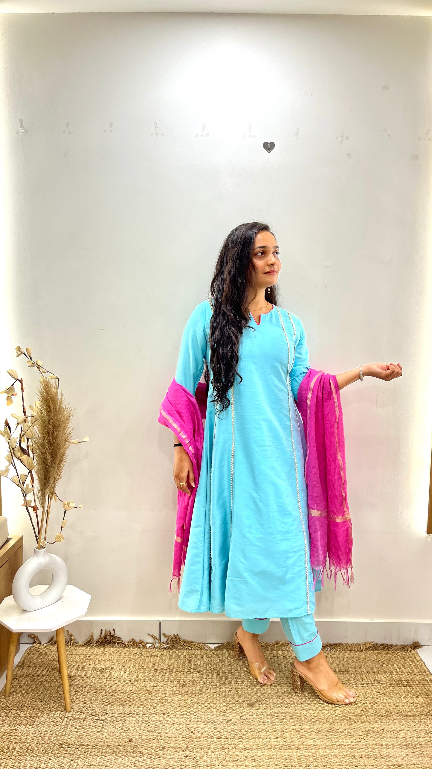 SkyBlue & Pink Anarkali