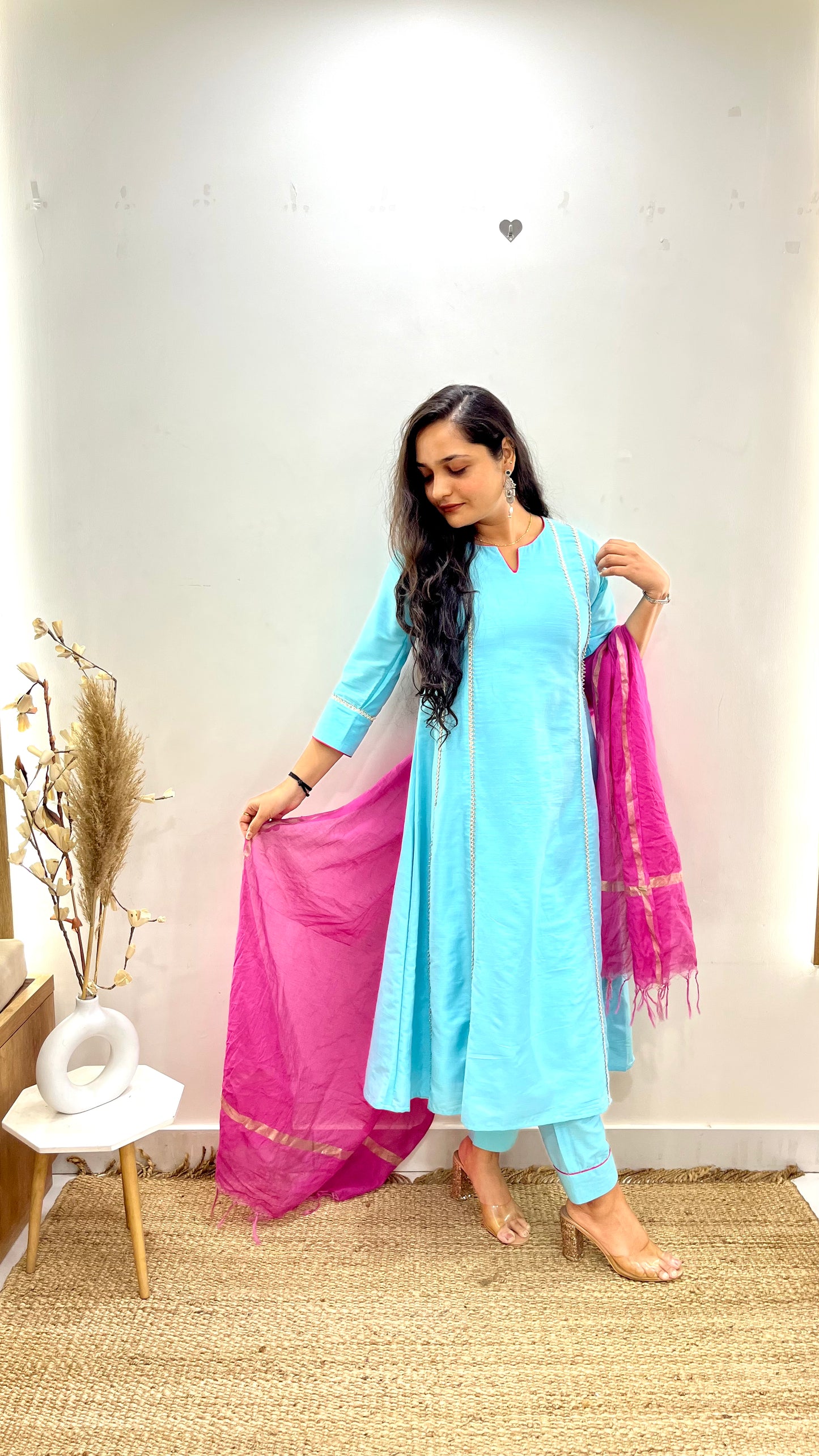 SkyBlue & Pink Anarkali