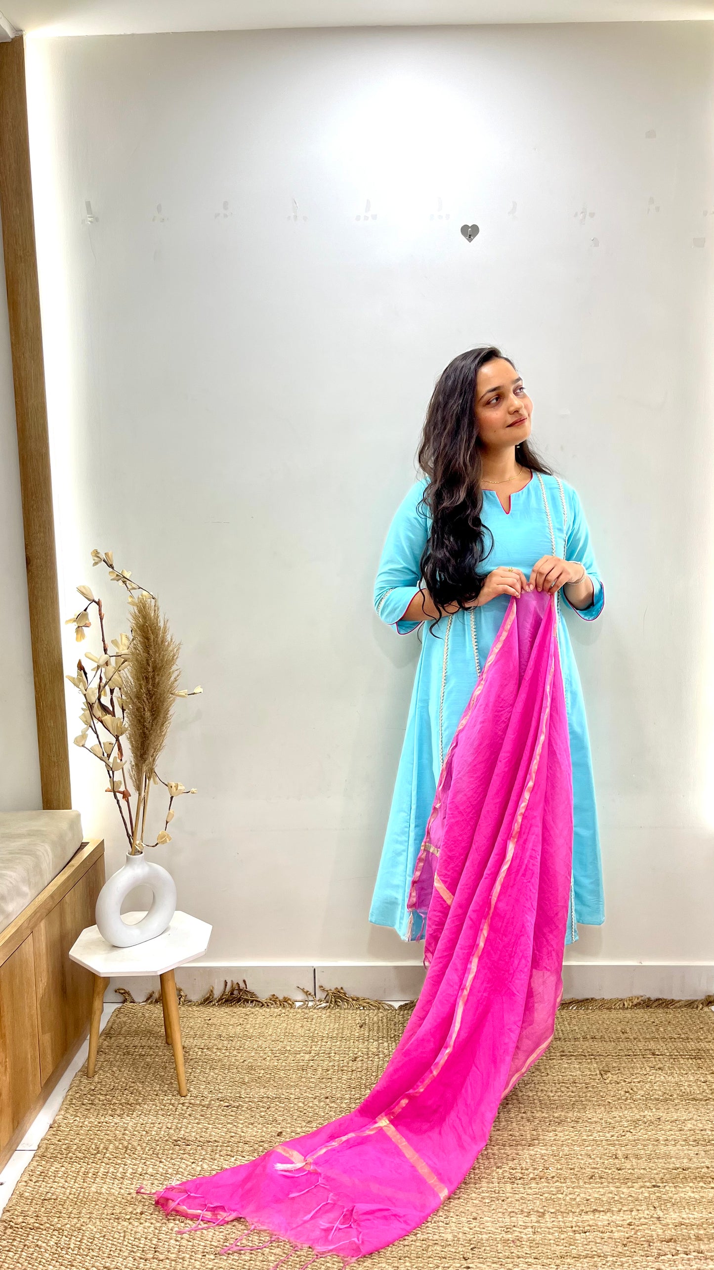 SkyBlue & Pink Anarkali
