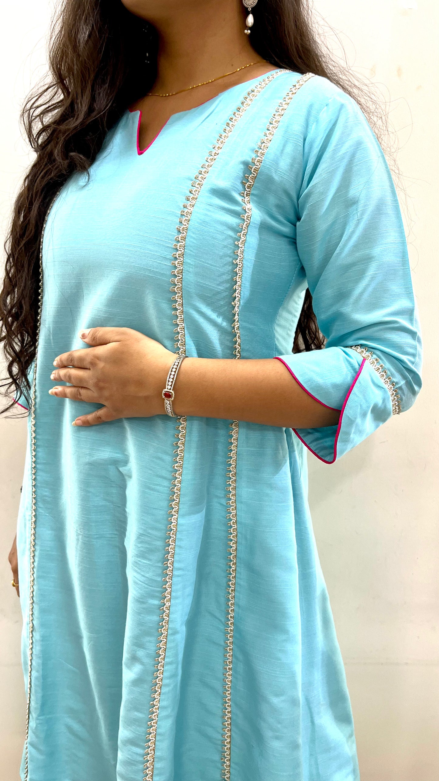 SkyBlue & Pink Anarkali