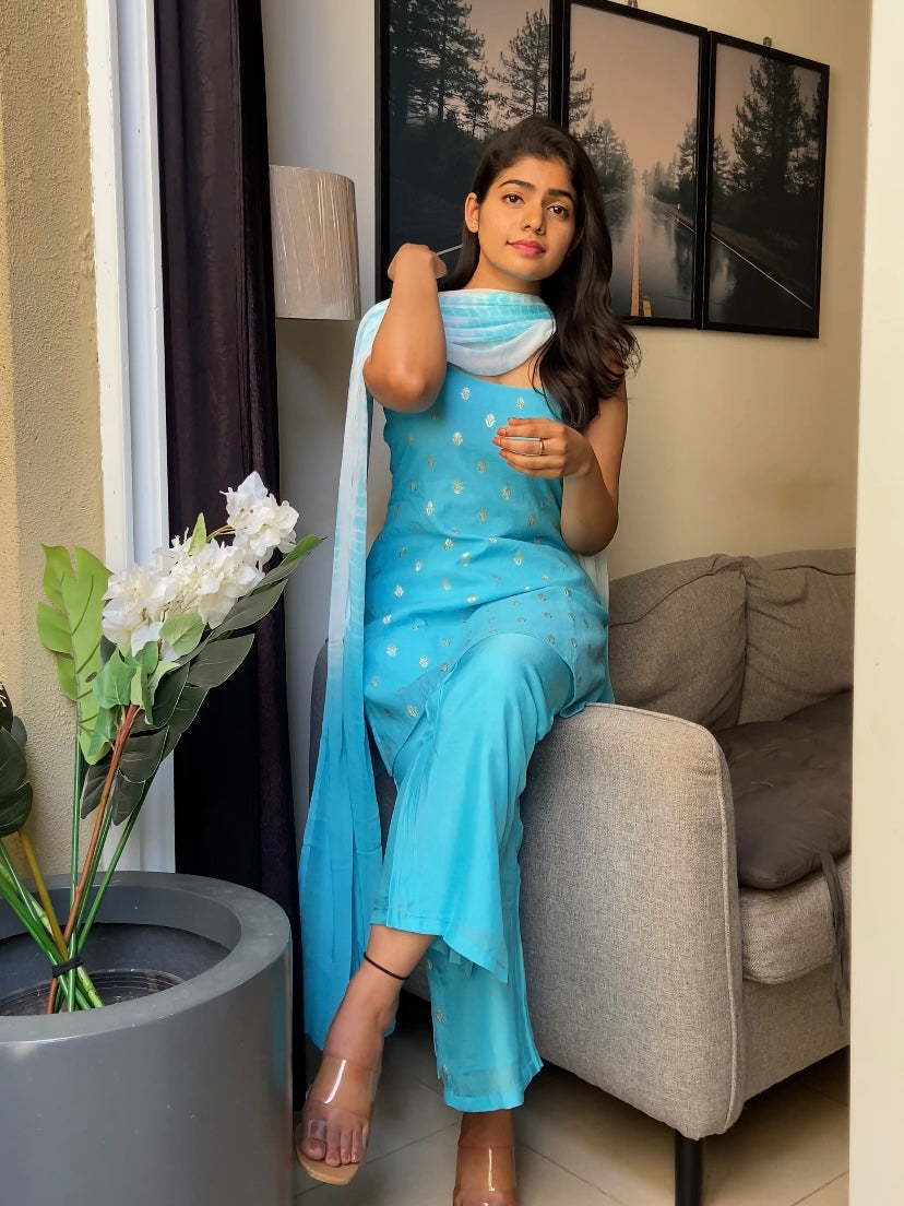 Aqua Blue Tie Dye Suit Set