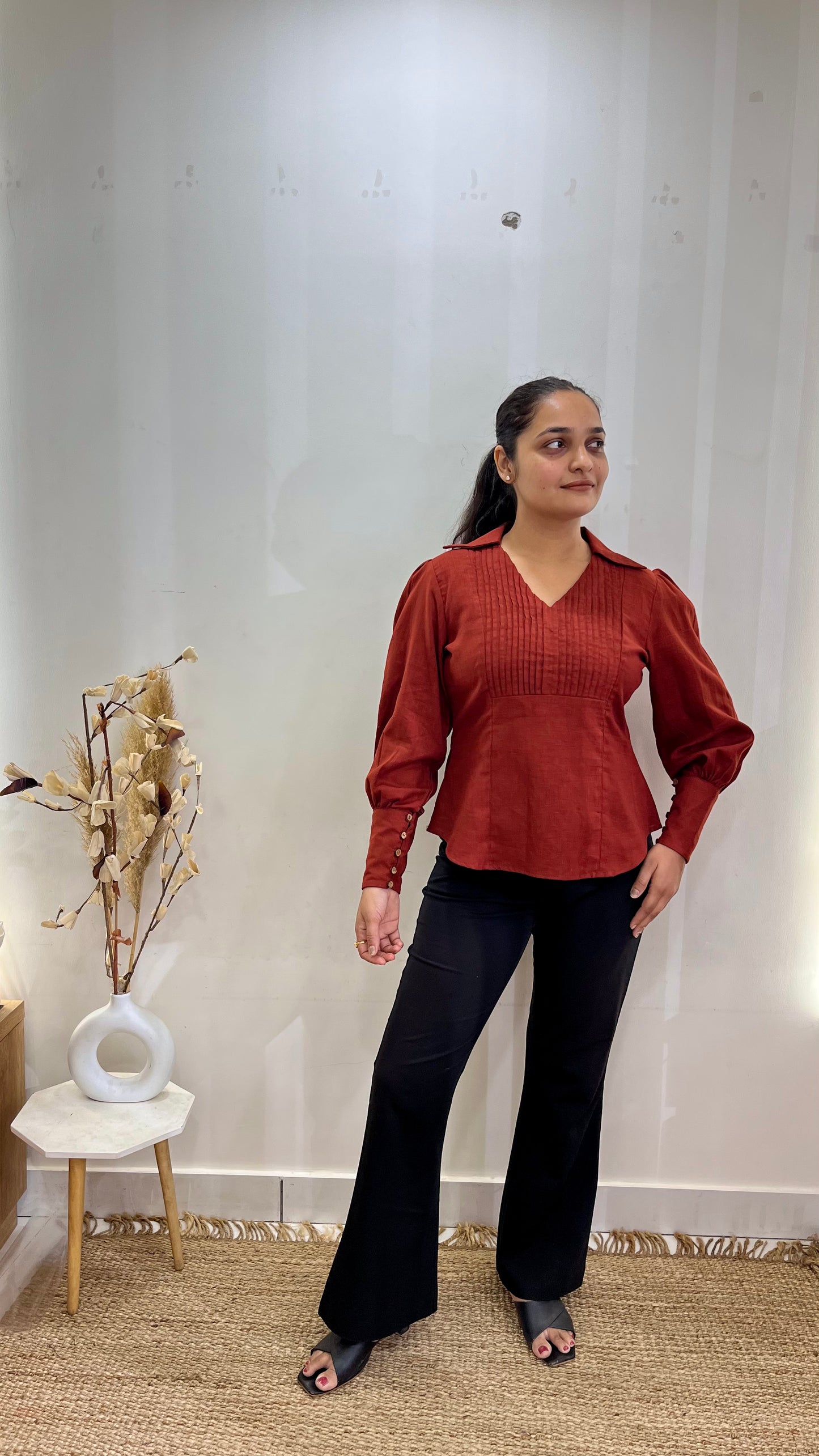 Rust Pintuck Shirt