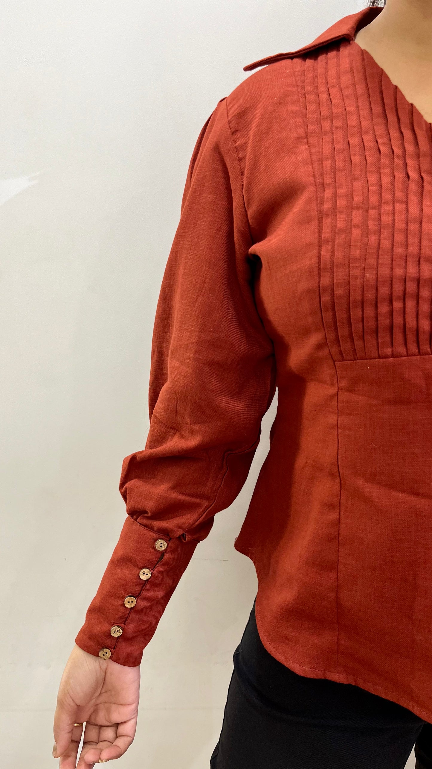 Rust Pintuck Shirt