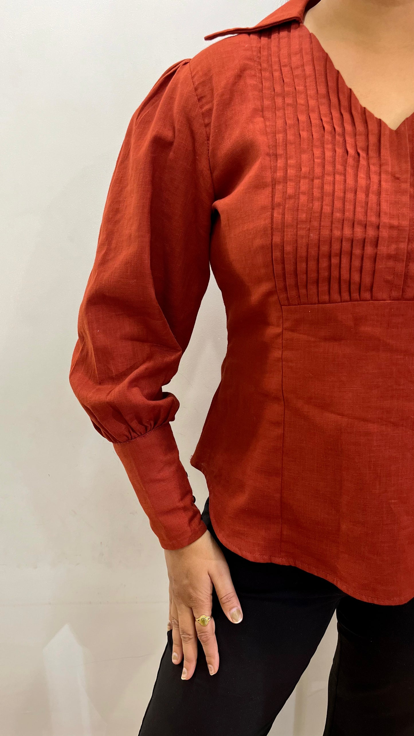 Rust Pintuck Shirt
