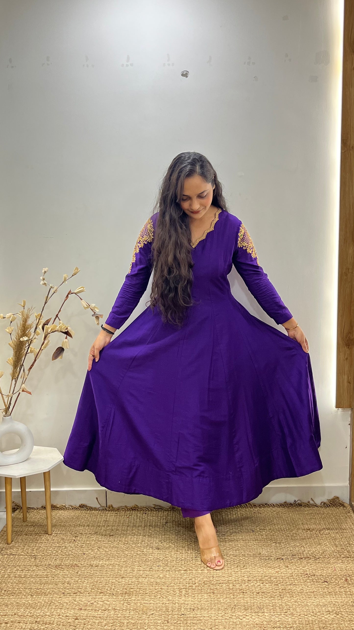 Purple & Green Handembroidered Anarkali