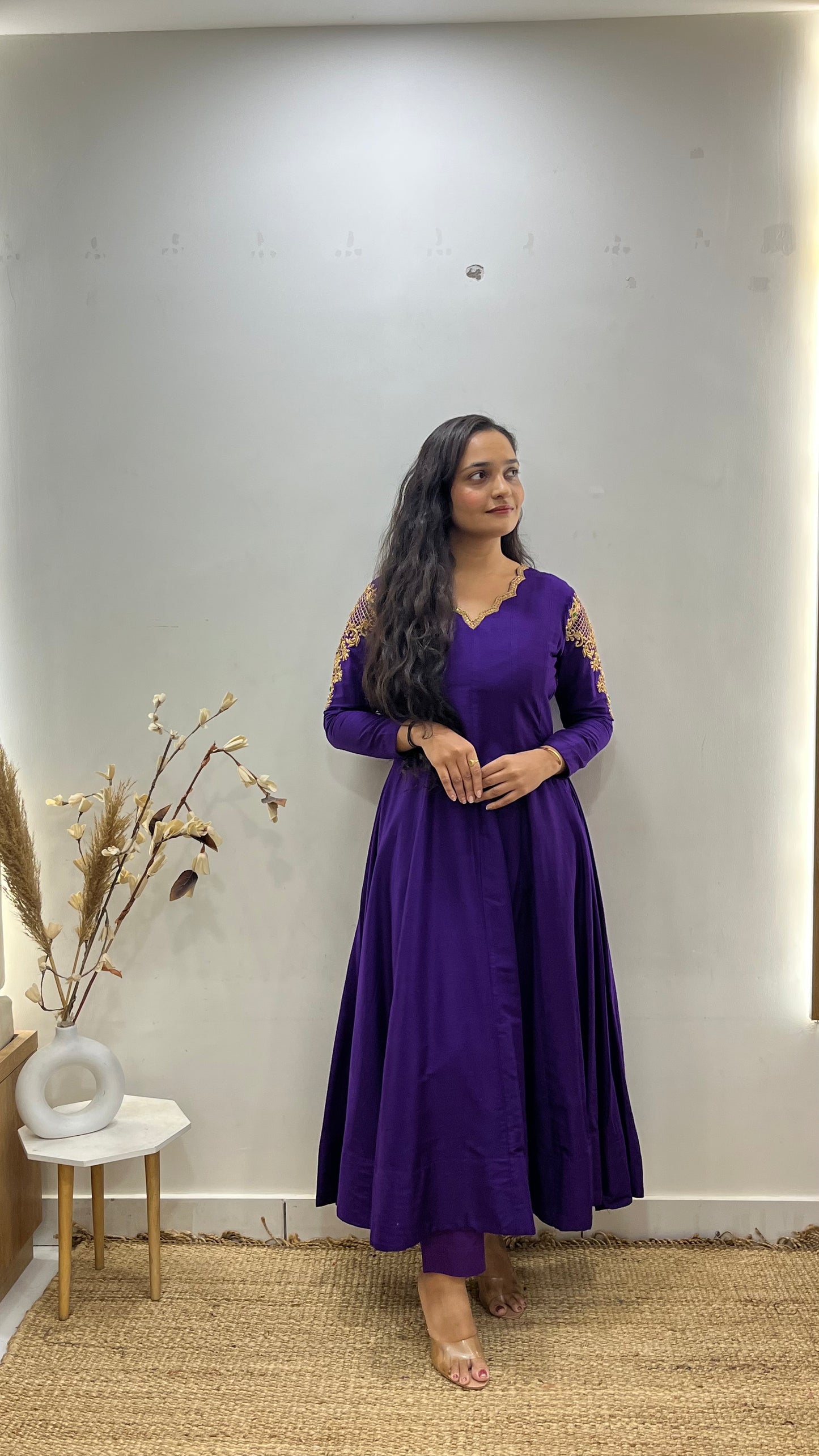 Purple & Green Handembroidered Anarkali