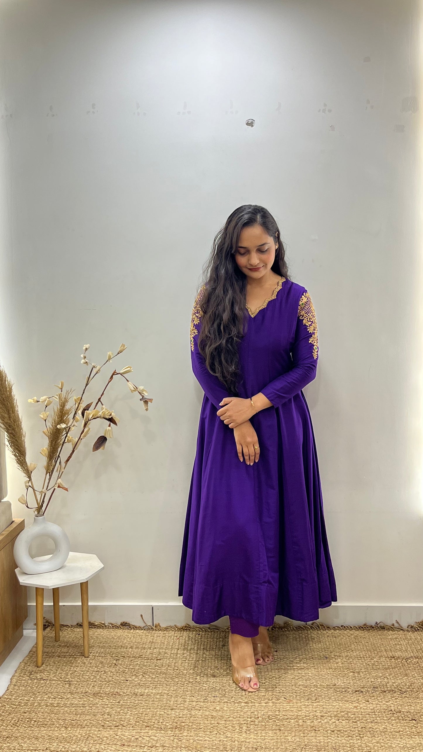 Purple & Green Handembroidered Anarkali