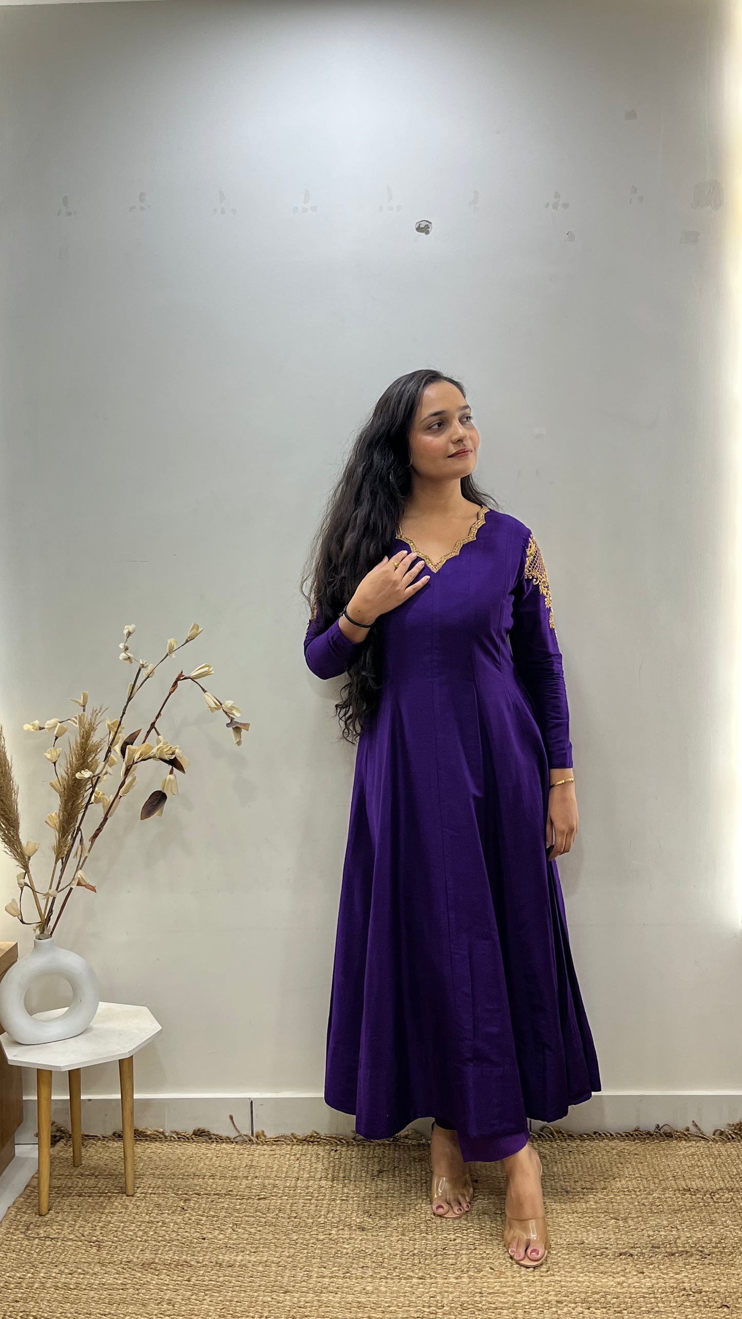 Purple & Green Handembroidered Anarkali