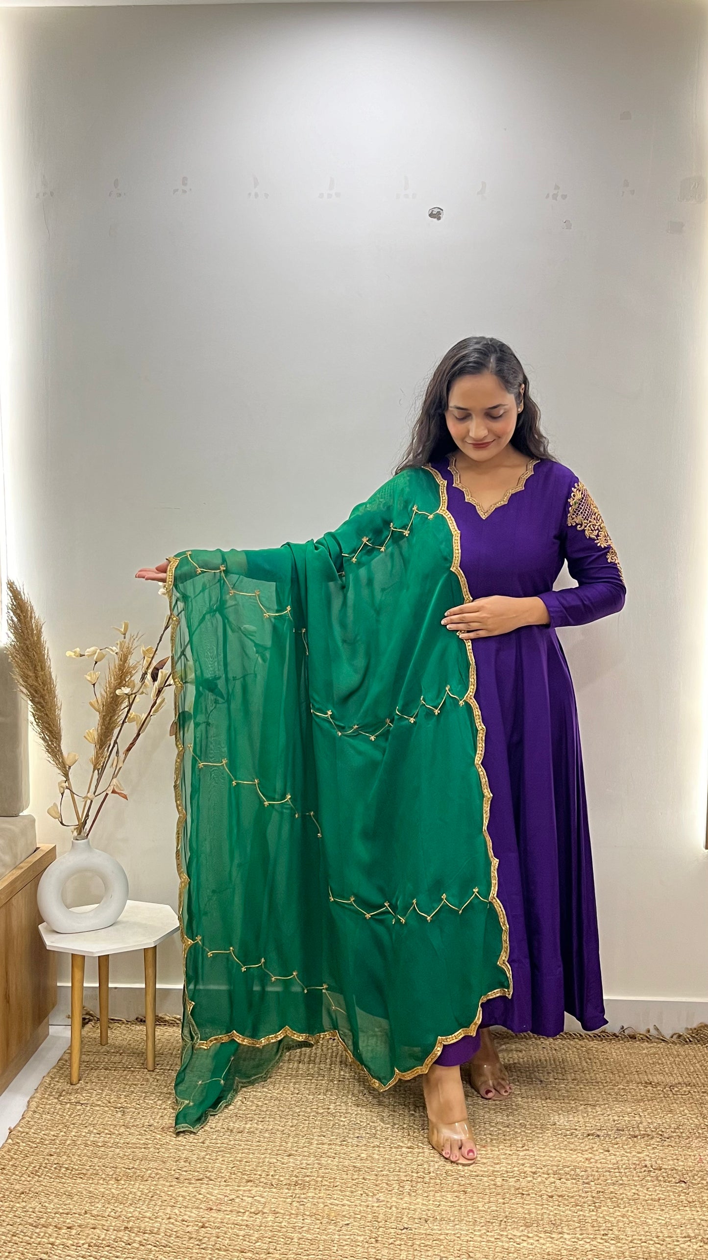 Purple & Green Handembroidered Anarkali