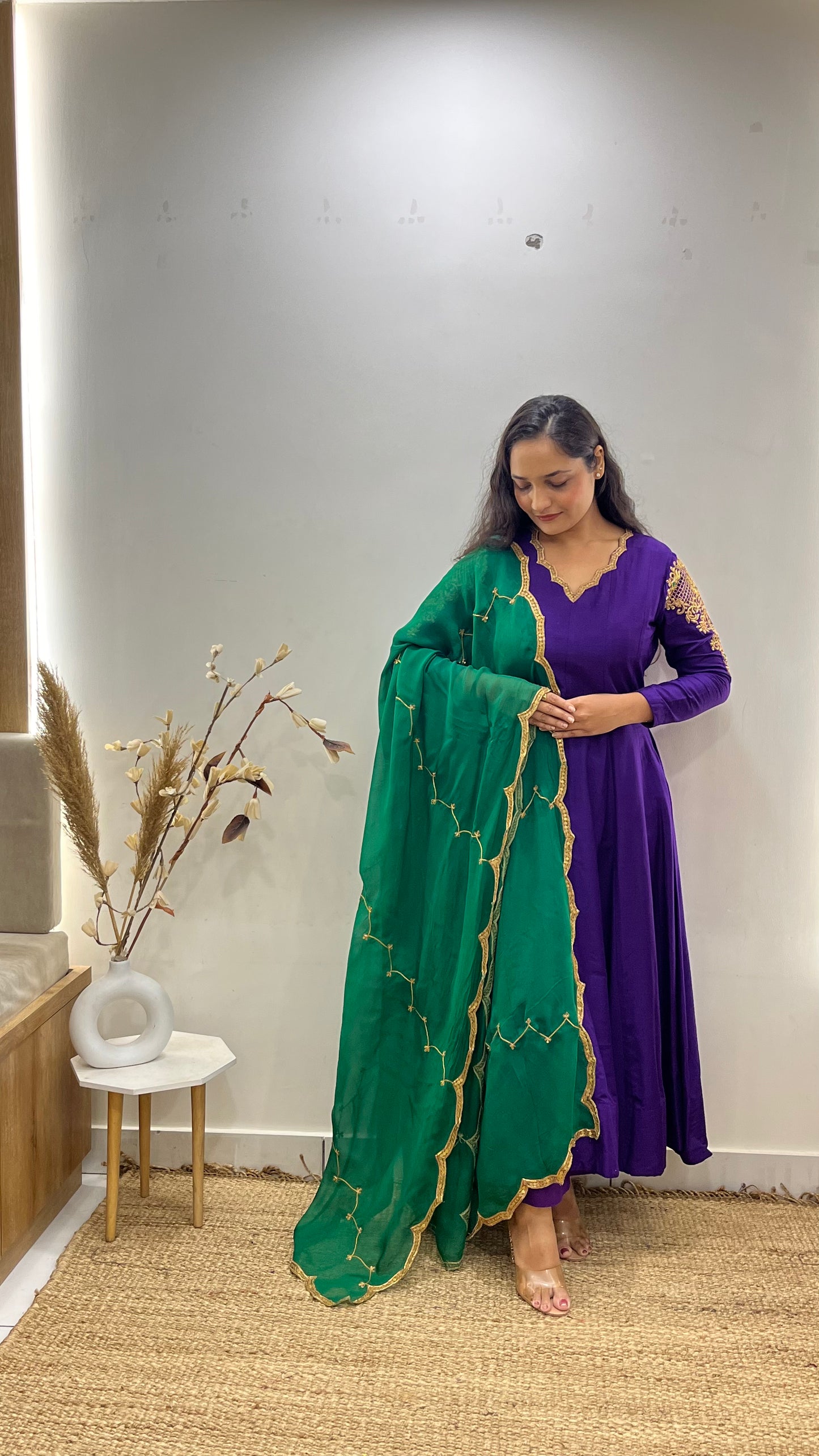 Purple & Green Handembroidered Anarkali