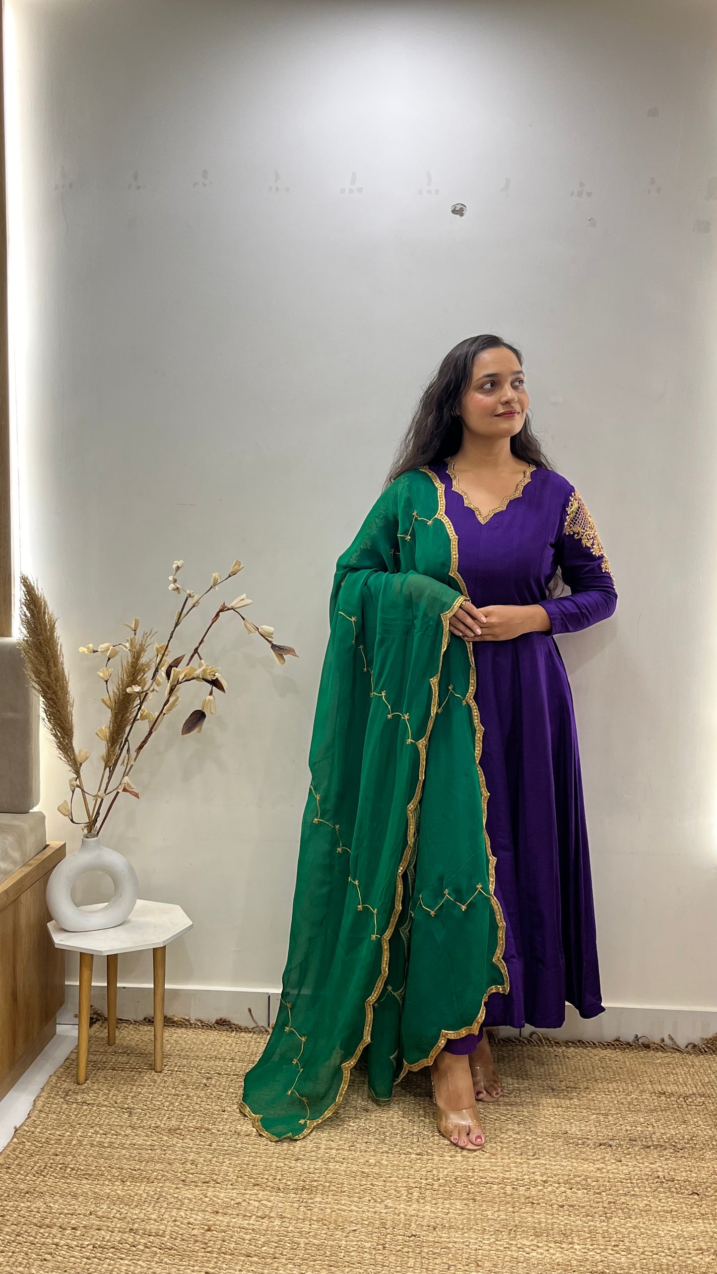Purple & Green Handembroidered Anarkali
