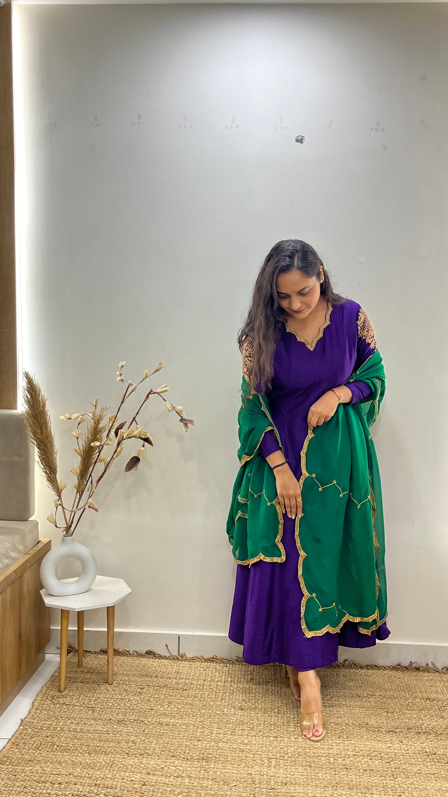 Purple & Green Handembroidered Anarkali