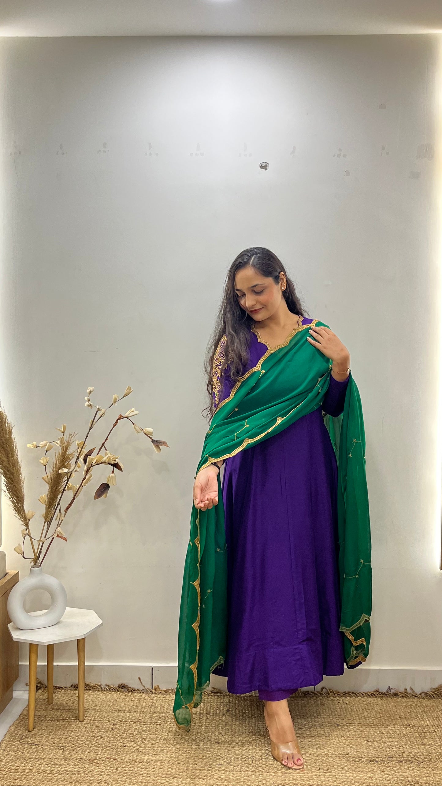 Purple & Green Handembroidered Anarkali