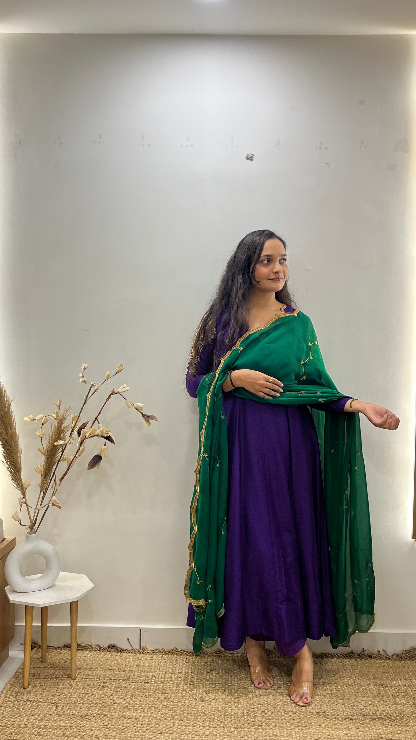 Purple & Green Handembroidered Anarkali