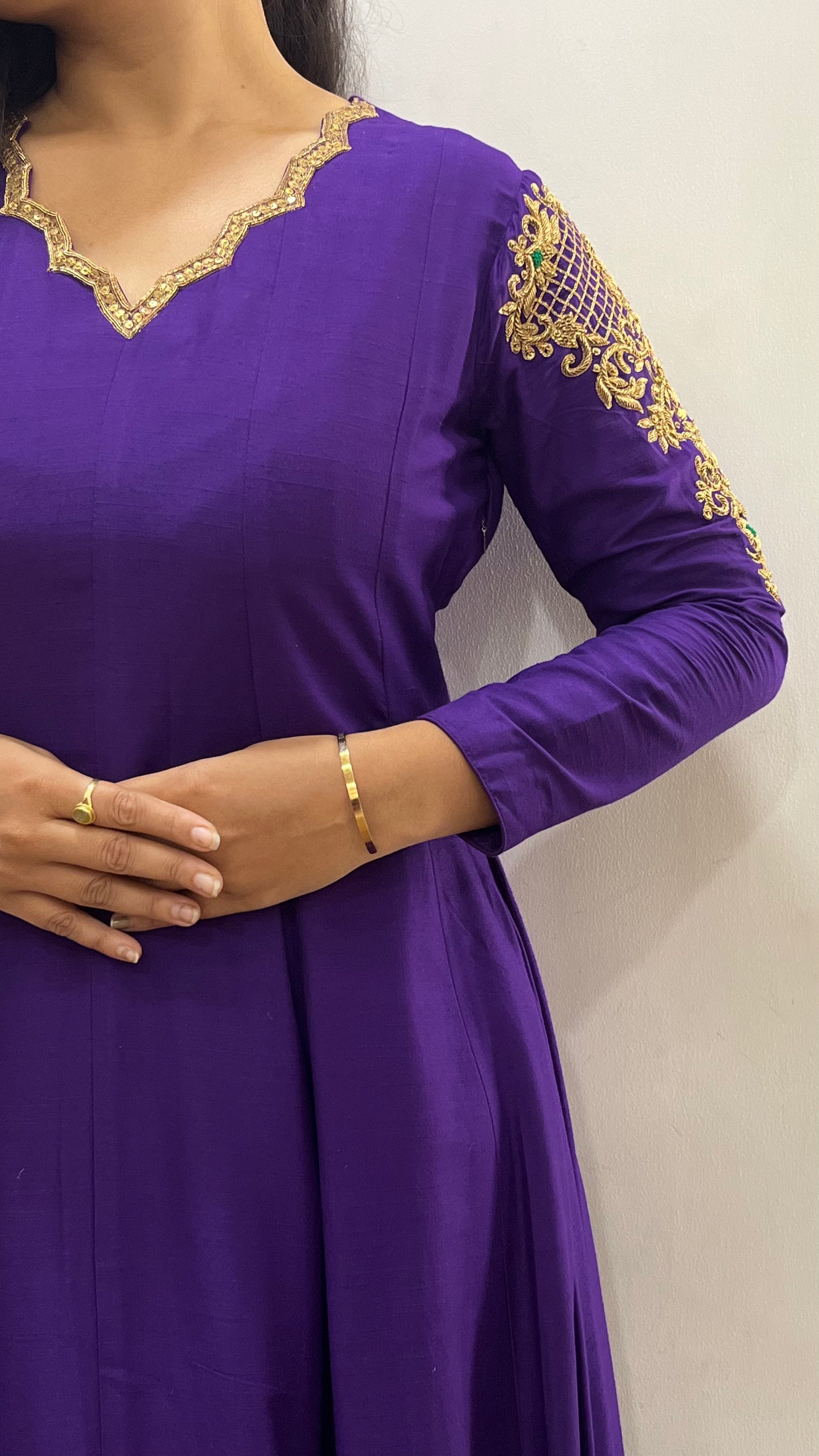 Purple & Green Handembroidered Anarkali