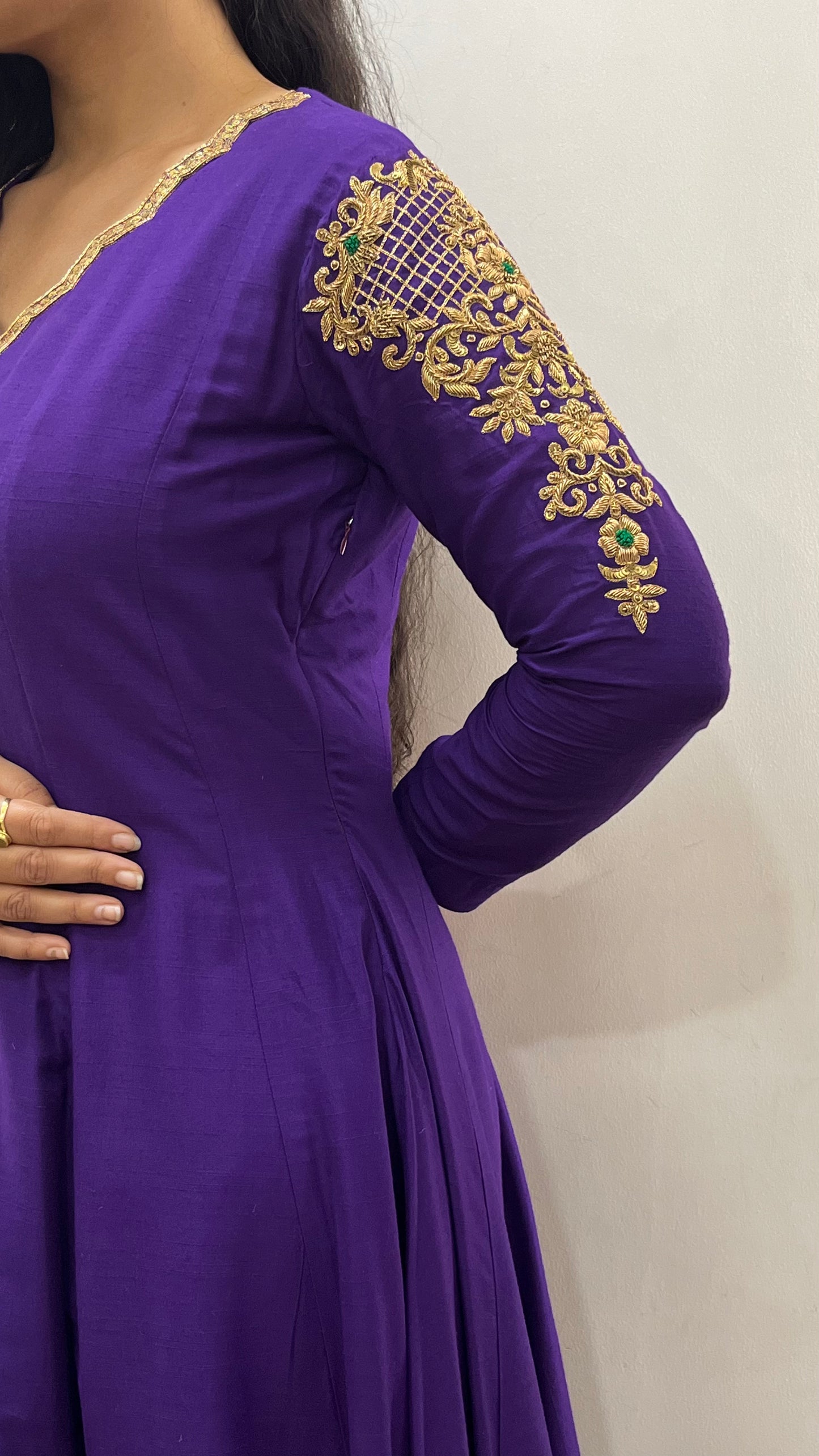Purple & Green Handembroidered Anarkali