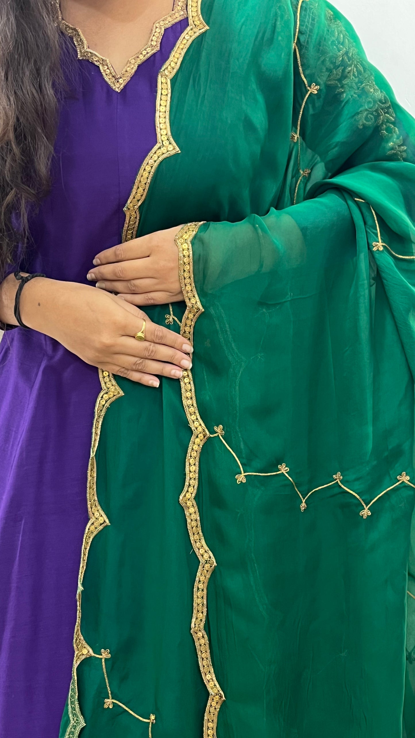 Purple & Green Handembroidered Anarkali
