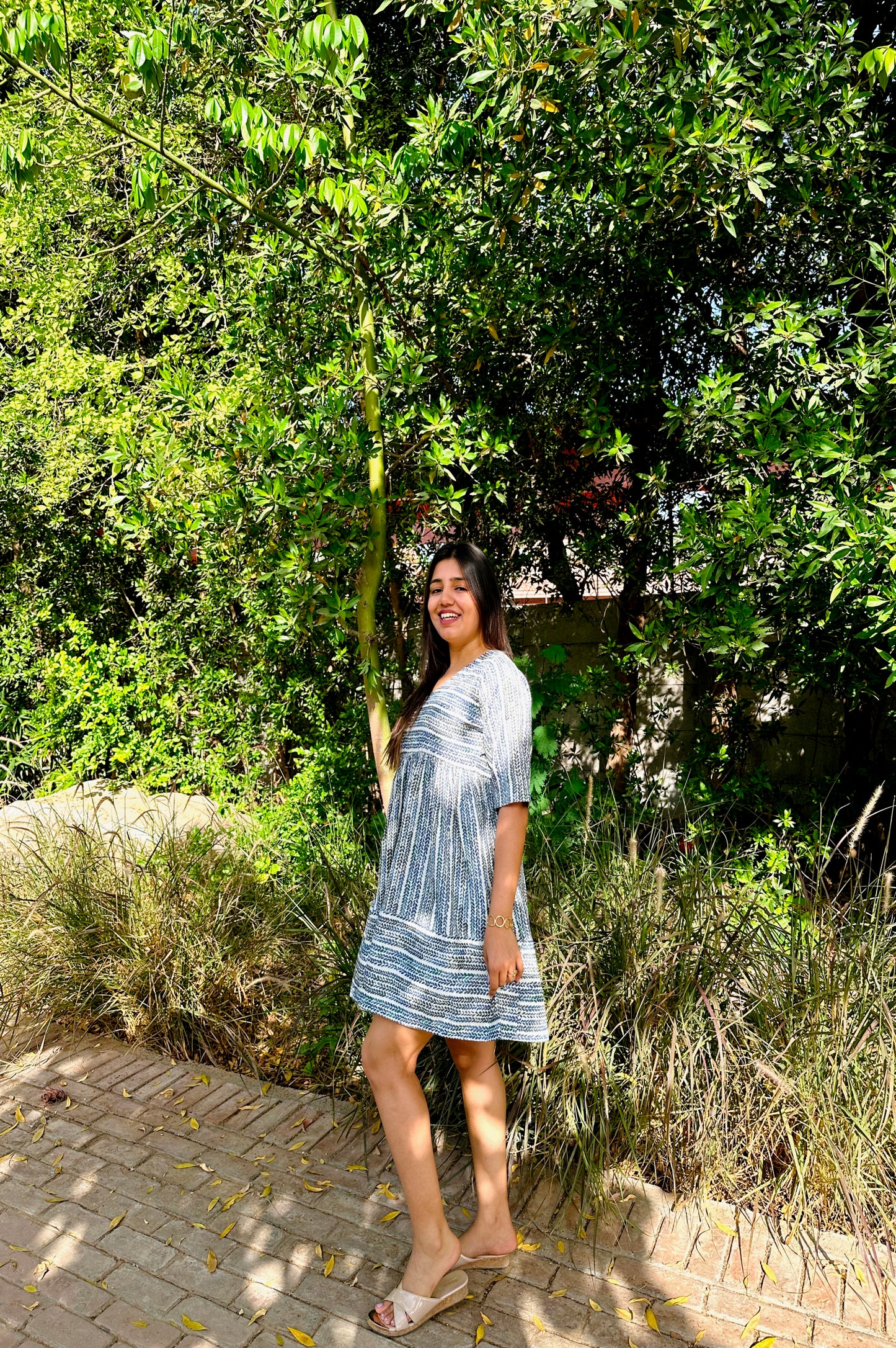 Blue Leafy Summer Dress