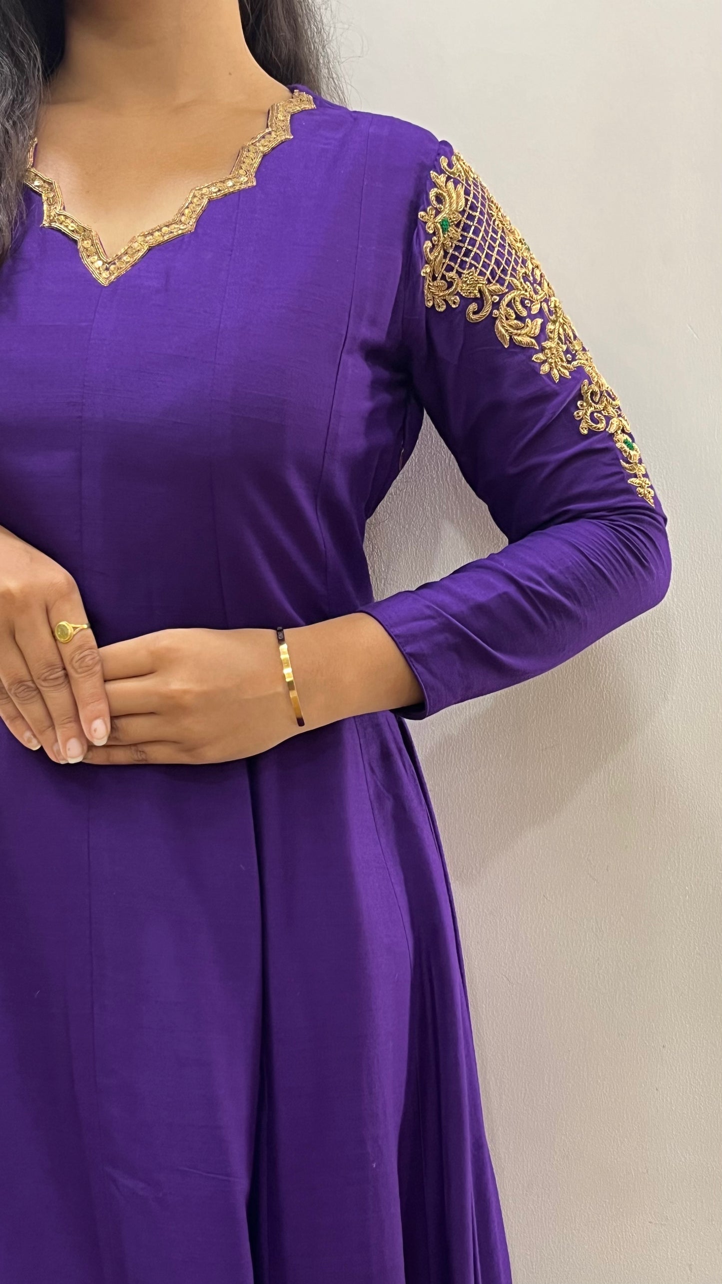 Purple & Green Handembroidered Anarkali
