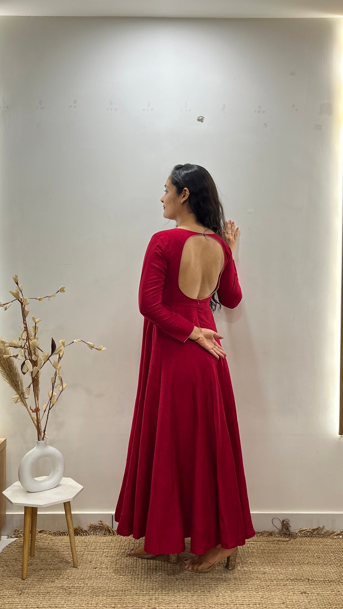 Red Anarkali with Organza duppata