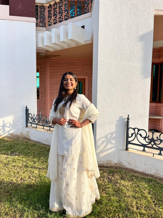 Vrunda's Ivory Indowestern Outfit