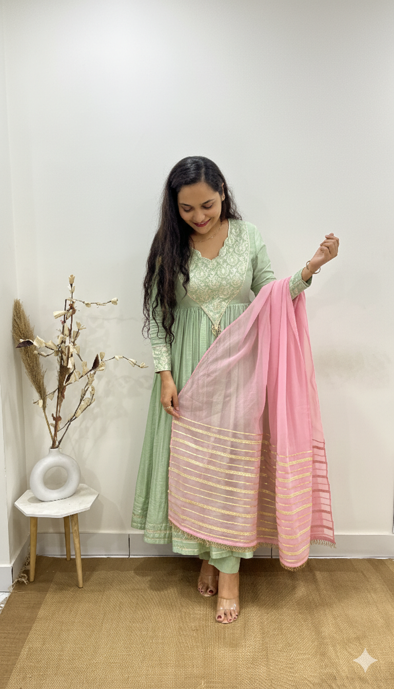 Mustard Yellow and Pastel Pink Anarkali