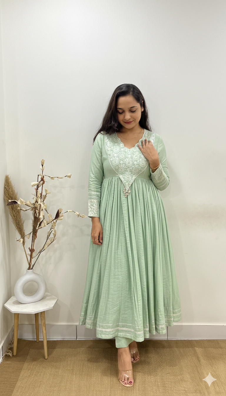 Mustard Yellow and Pastel Pink Anarkali