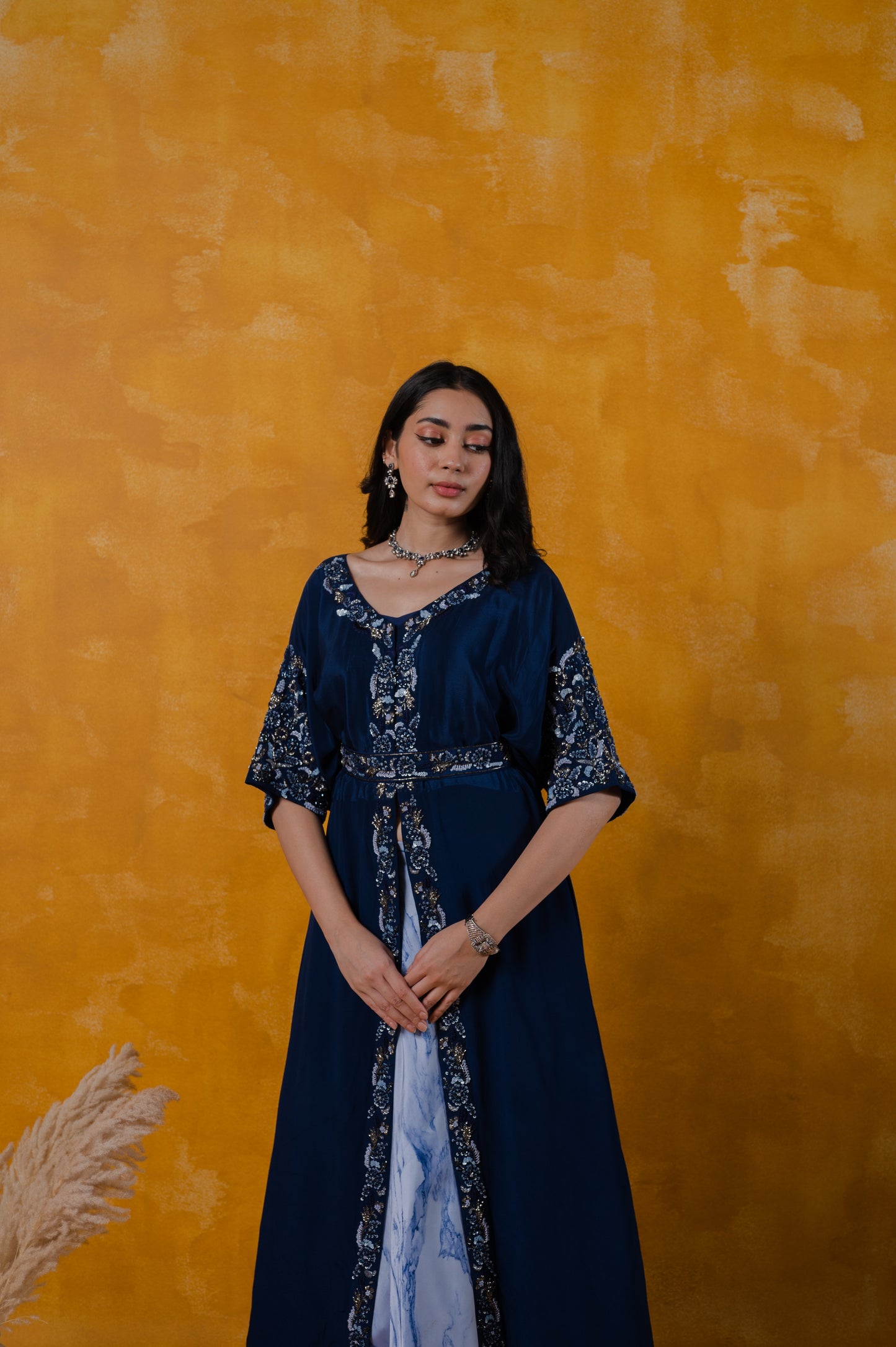 Royal blue jacket with lehenga Fusion Set