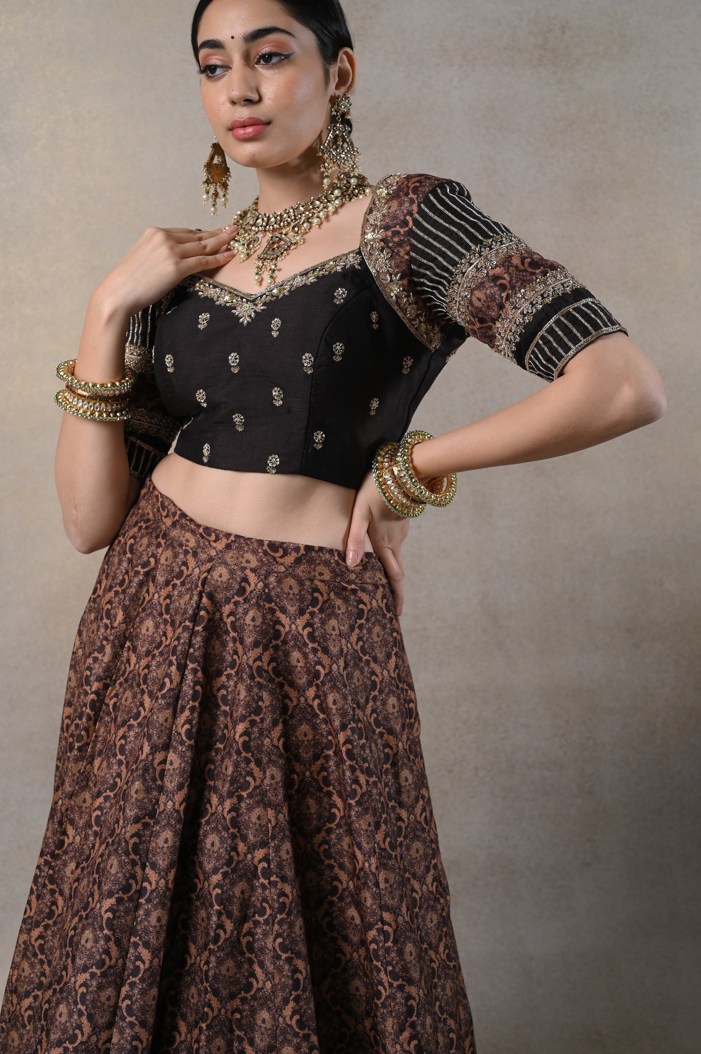 Padmini Poshak Deep Brown lehenga Set