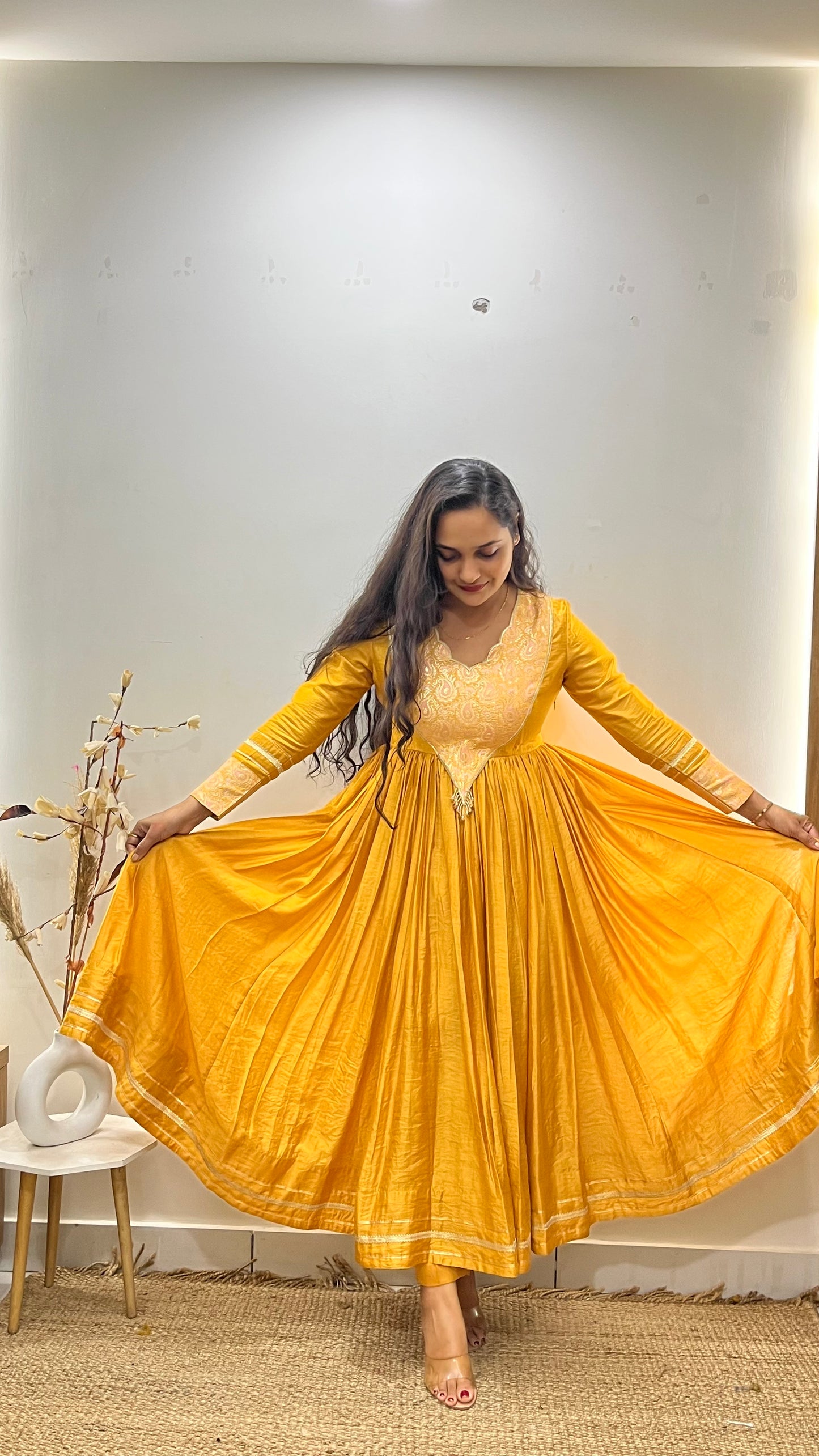 Mustard Yellow and Pastel Pink Anarkali