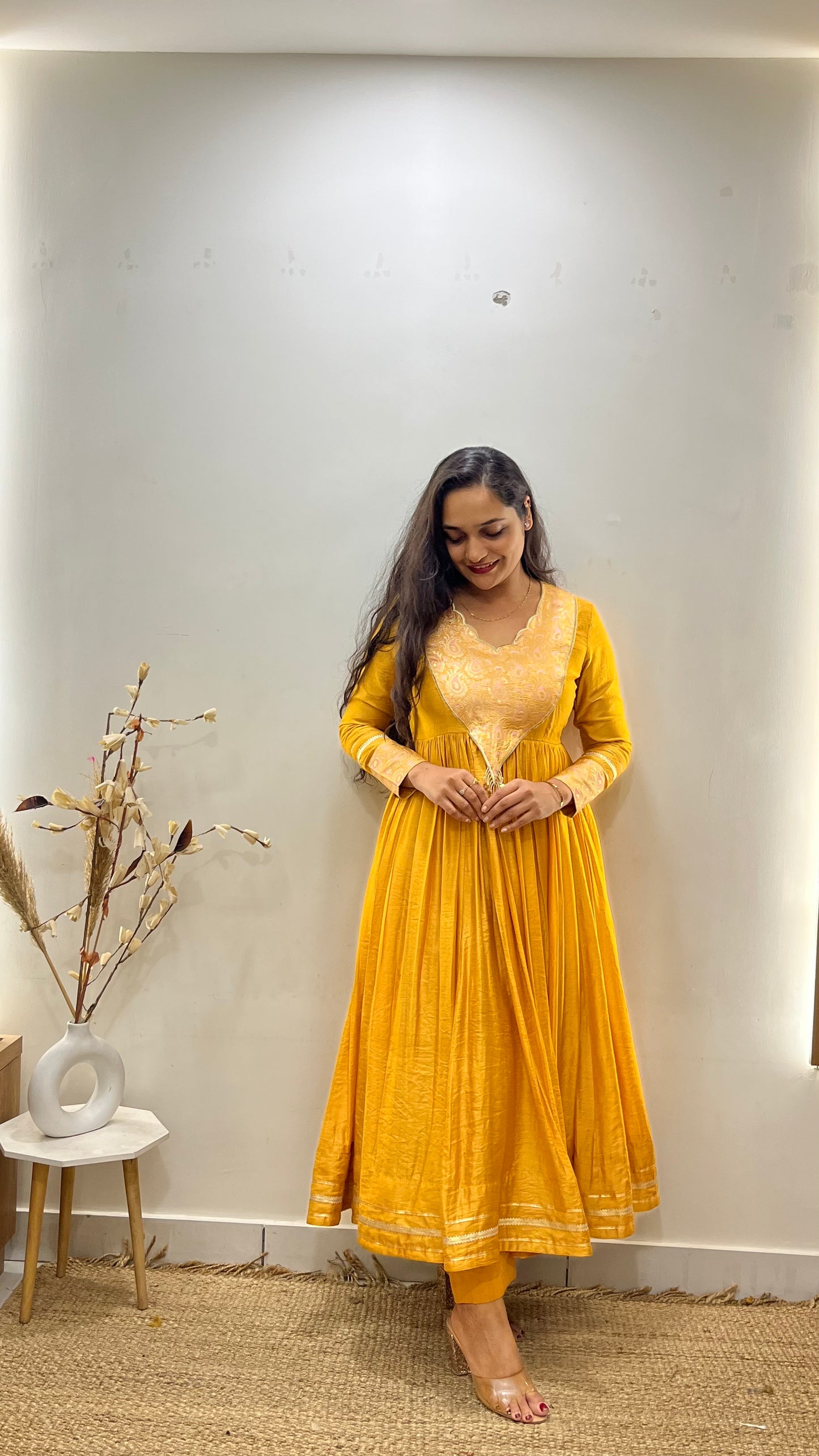 Mustard Yellow and Pastel Pink Anarkali