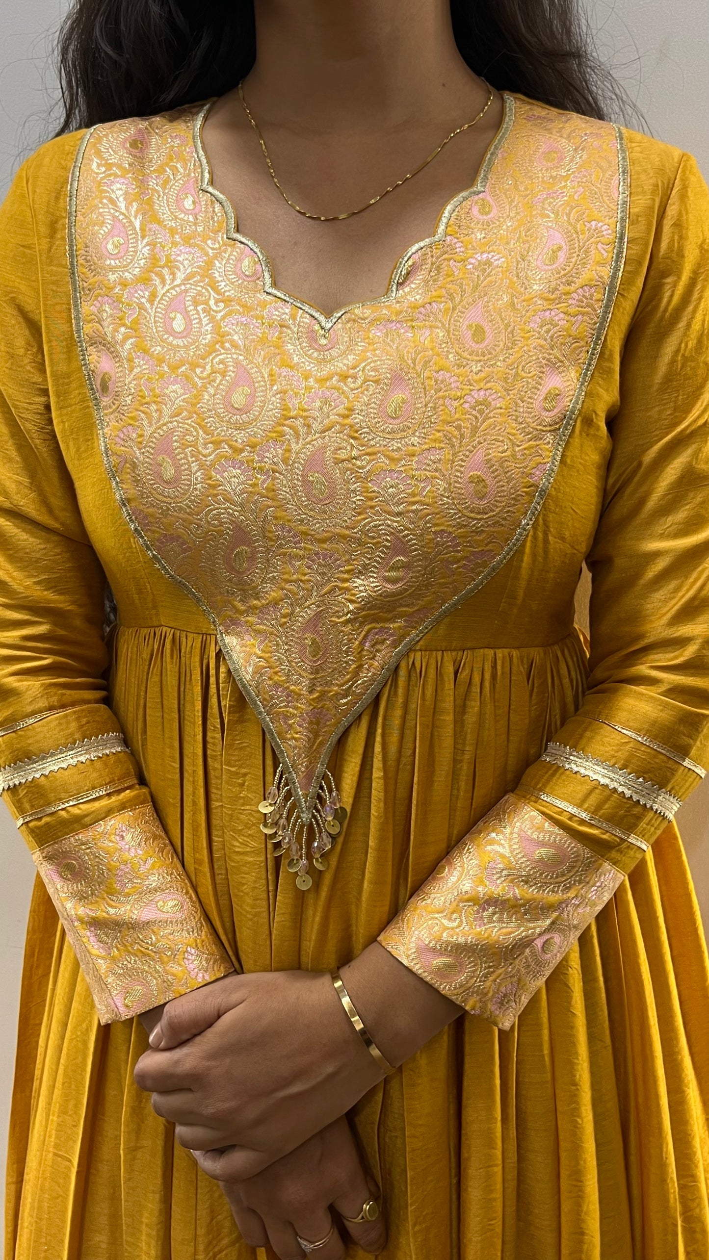 Mustard Yellow and Pastel Pink Anarkali