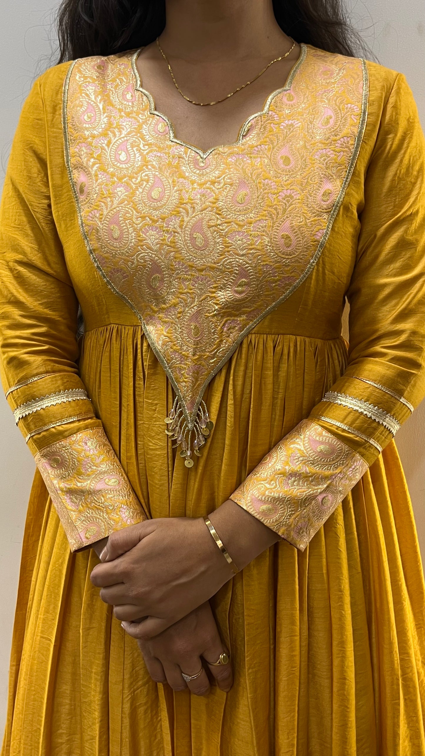 Mustard Yellow and Pastel Pink Anarkali