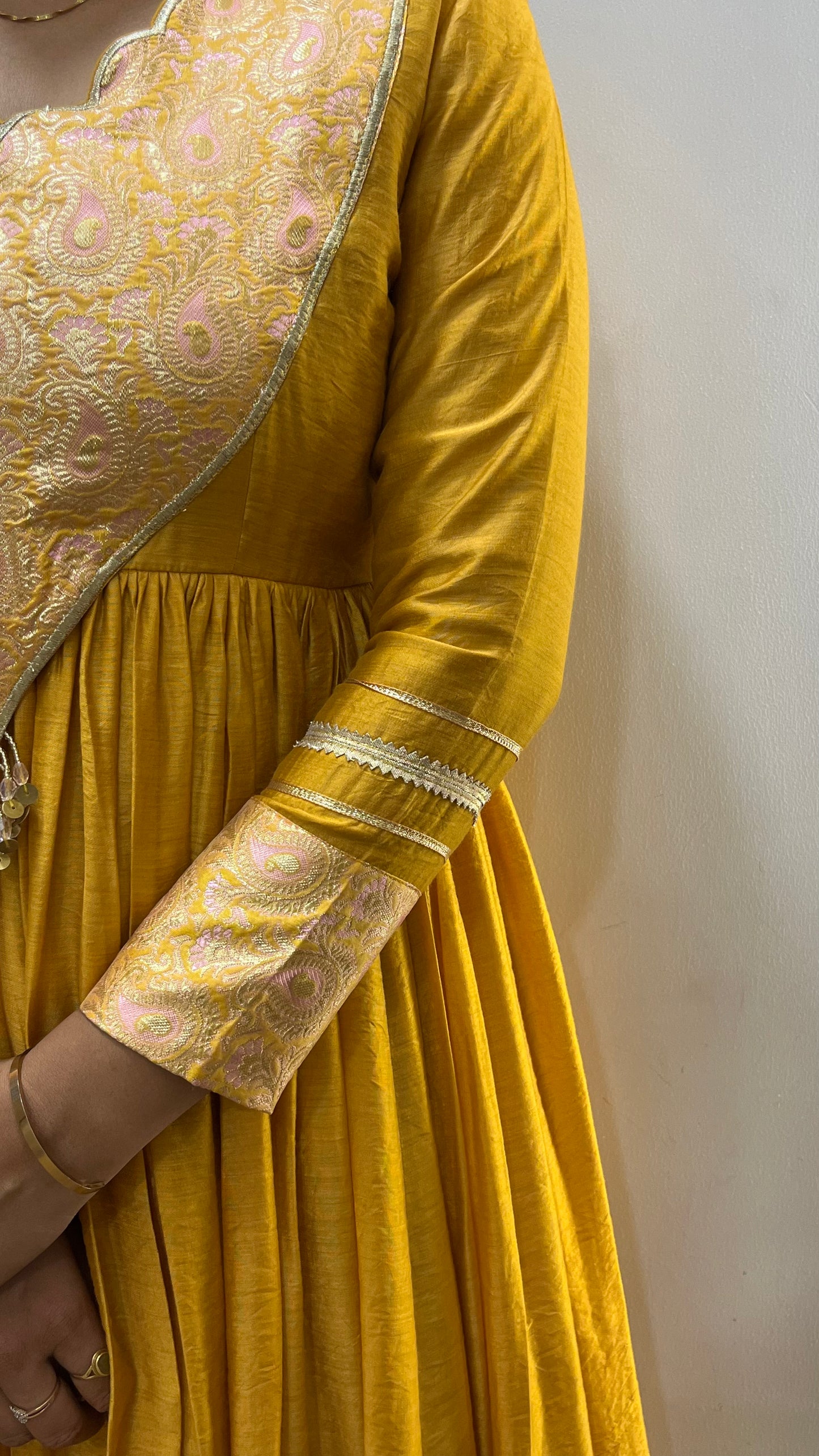 Mustard Yellow and Pastel Pink Anarkali