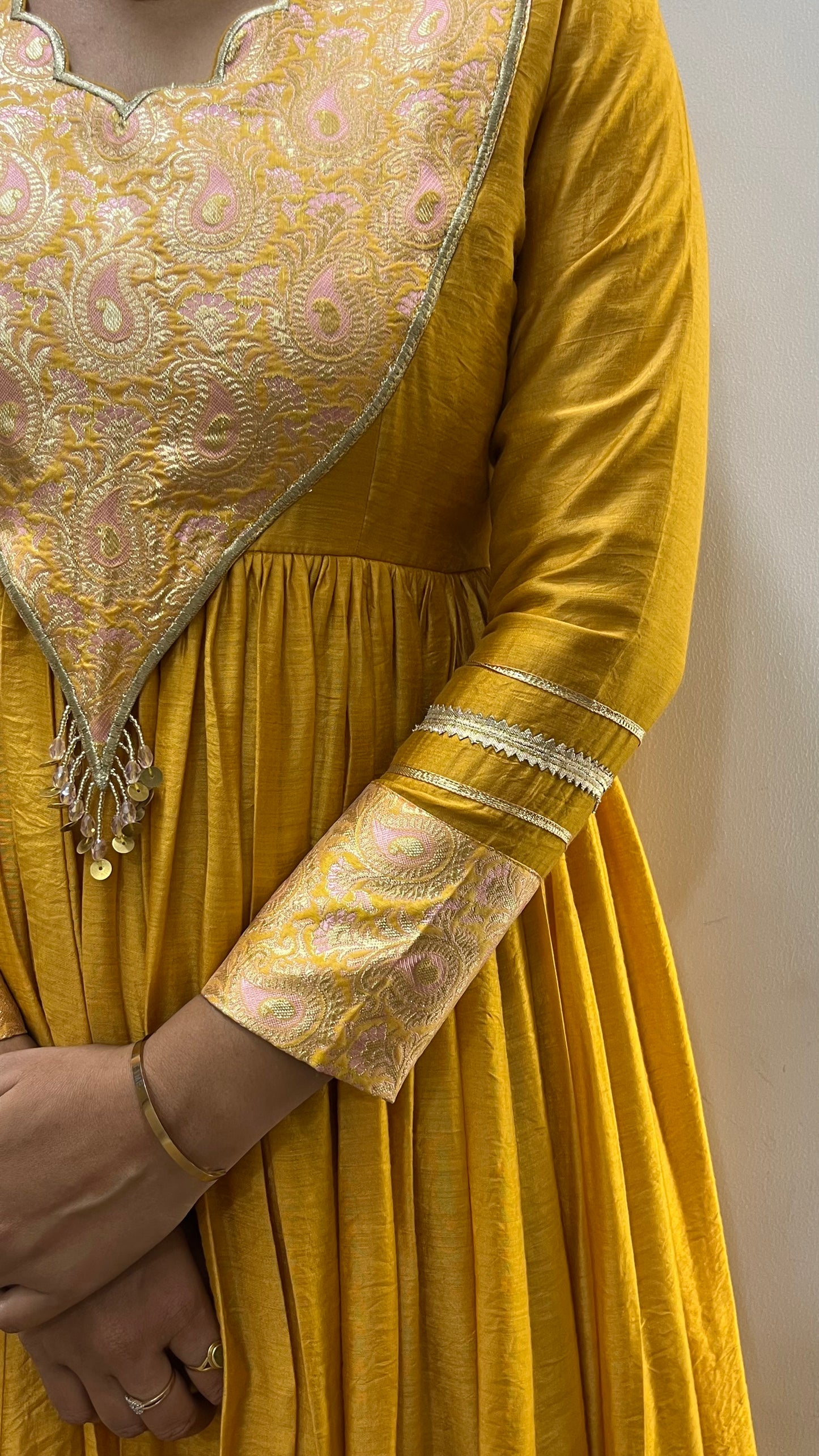 Mustard Yellow and Pastel Pink Anarkali