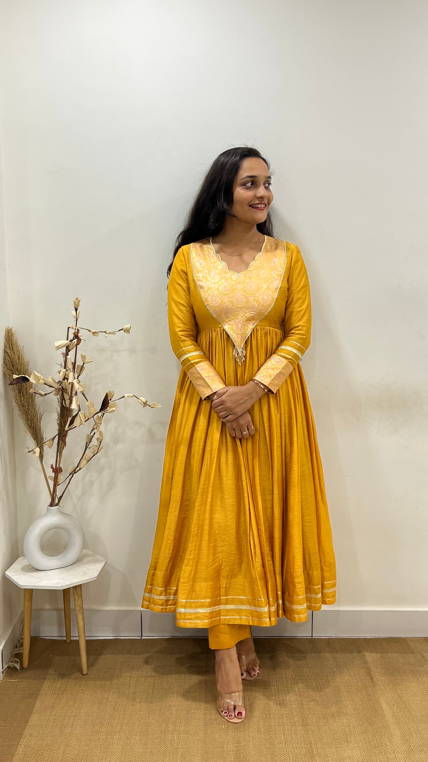 Mustard Yellow and Pastel Pink Anarkali