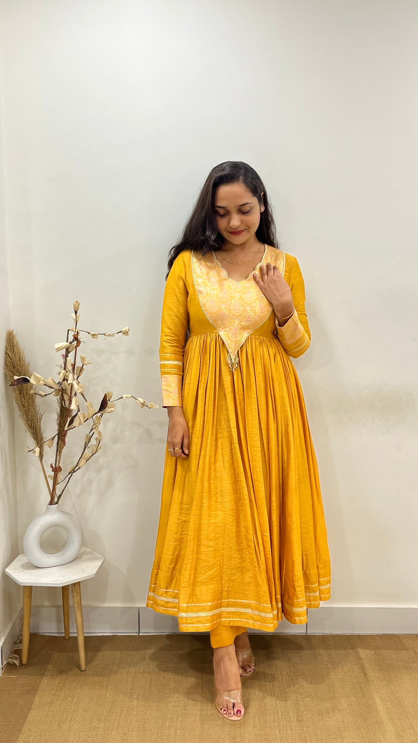 Mustard Yellow and Pastel Pink Anarkali