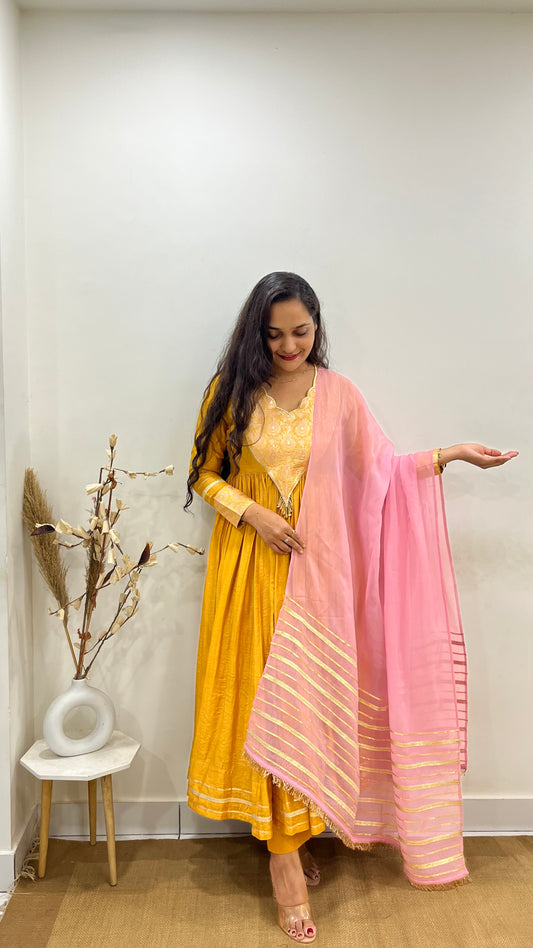 Mustard Yellow and Pastel Pink Anarkali
