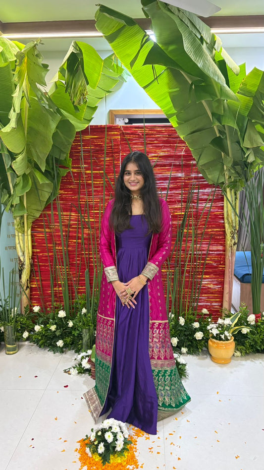Dwija's Purple Anarkali with Banarasi Jacket