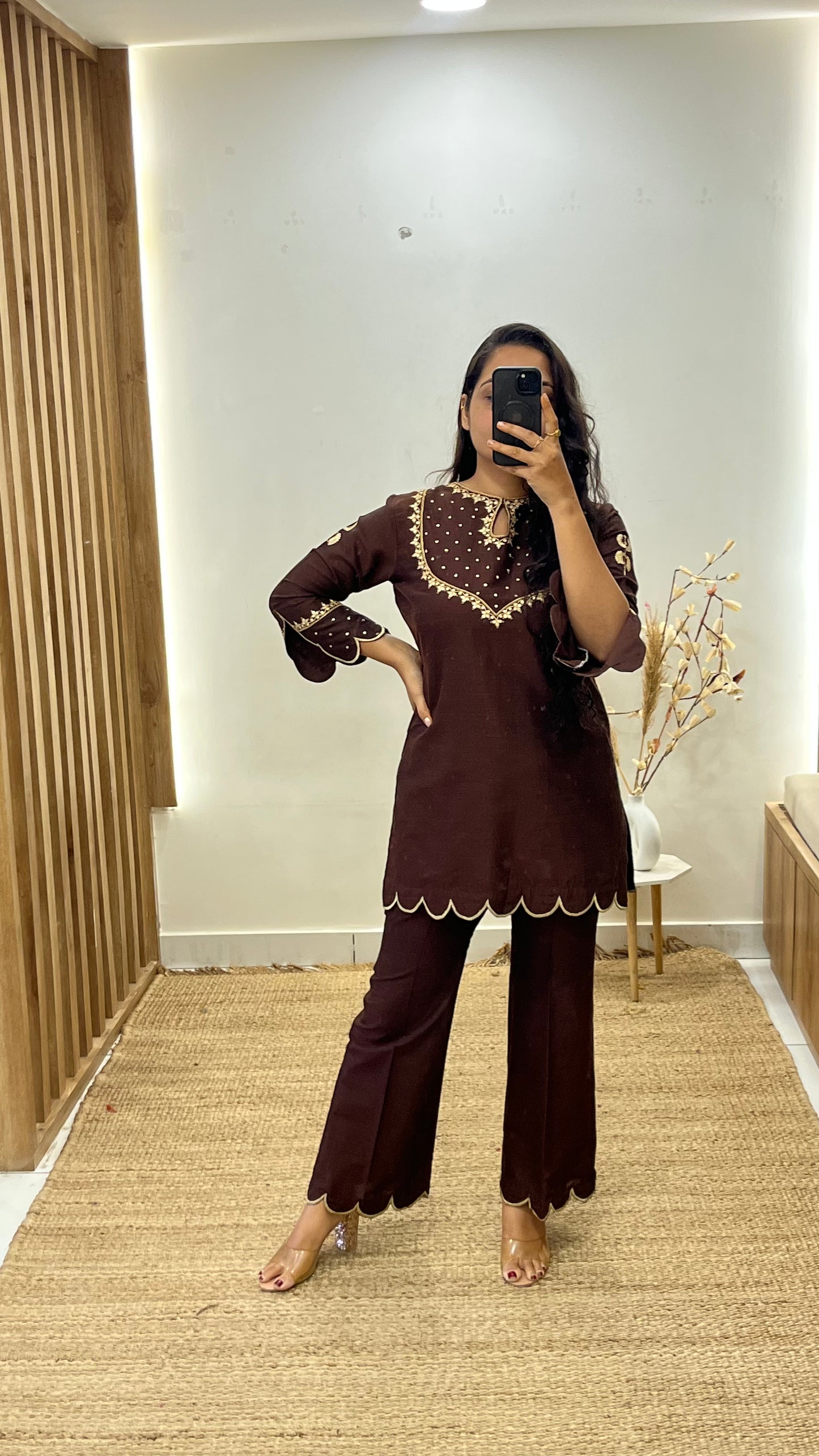 Brown Bell Bottom Suit Set