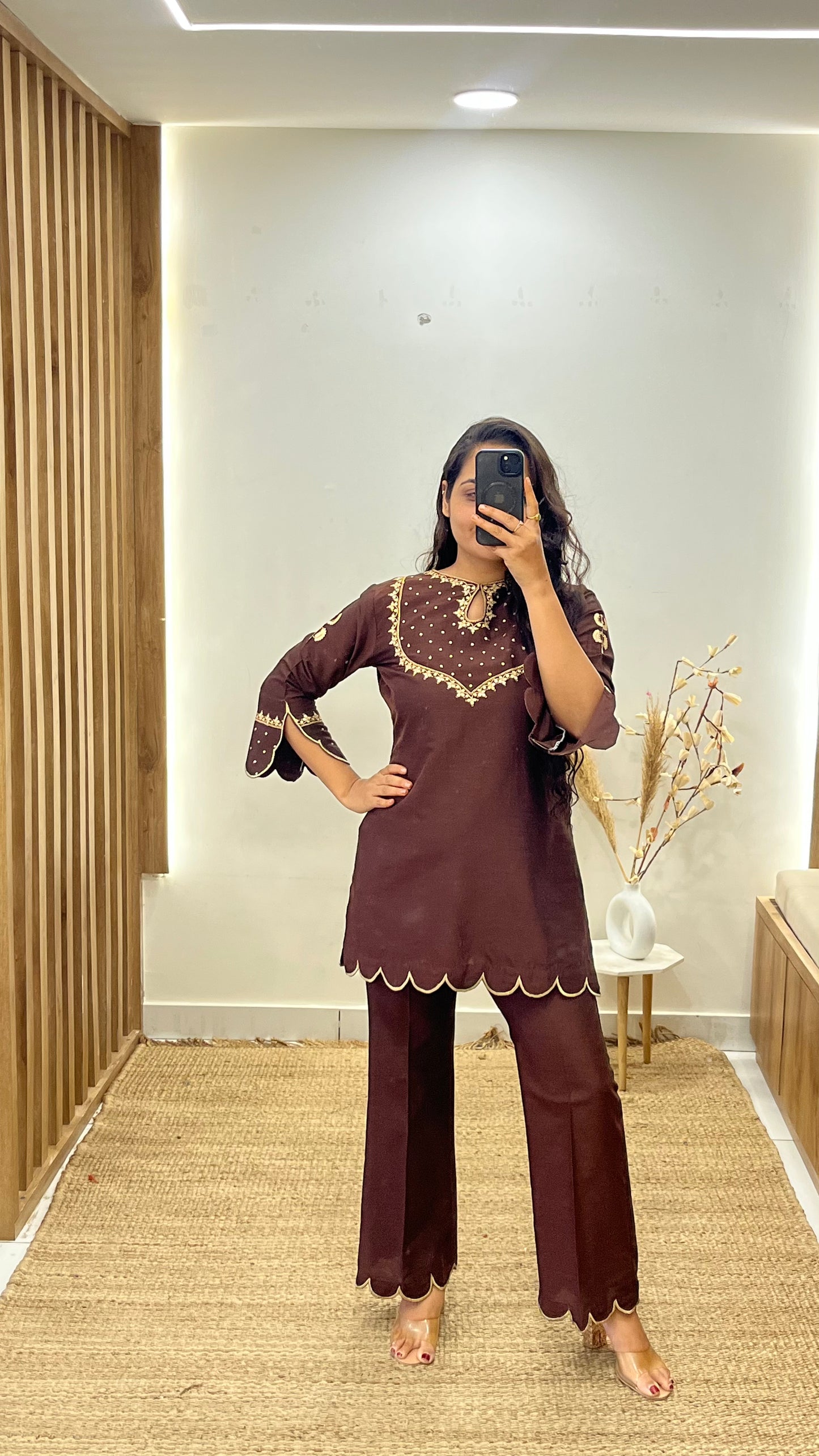 Brown Bell Bottom Suit Set